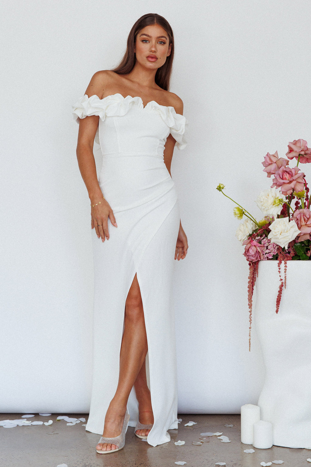 Gardena Off-Shoulder Maxi Dress Ivory by Selfie Leslie Australia
