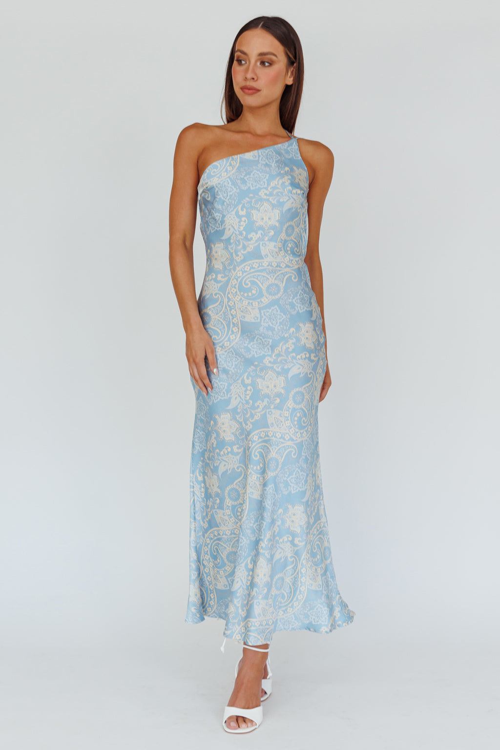 Eloah One-Shoulder Maxi Dress Blue Multi by Selfie Leslie Australia