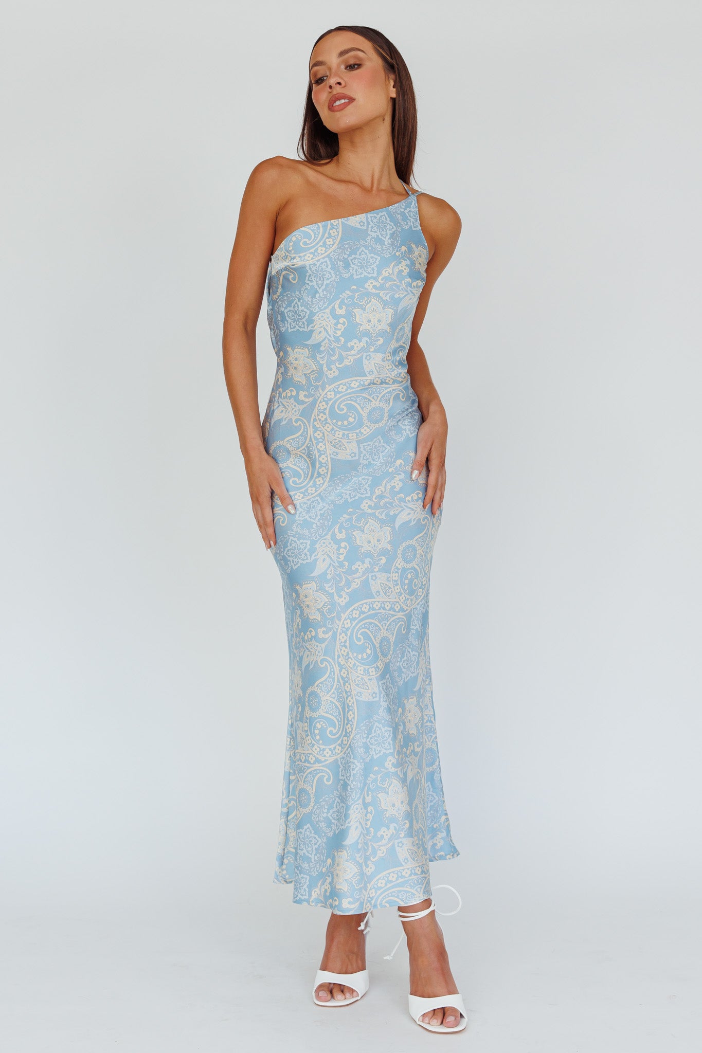 Eloah One-Shoulder Maxi Dress Blue Multi by Selfie Leslie Australia
