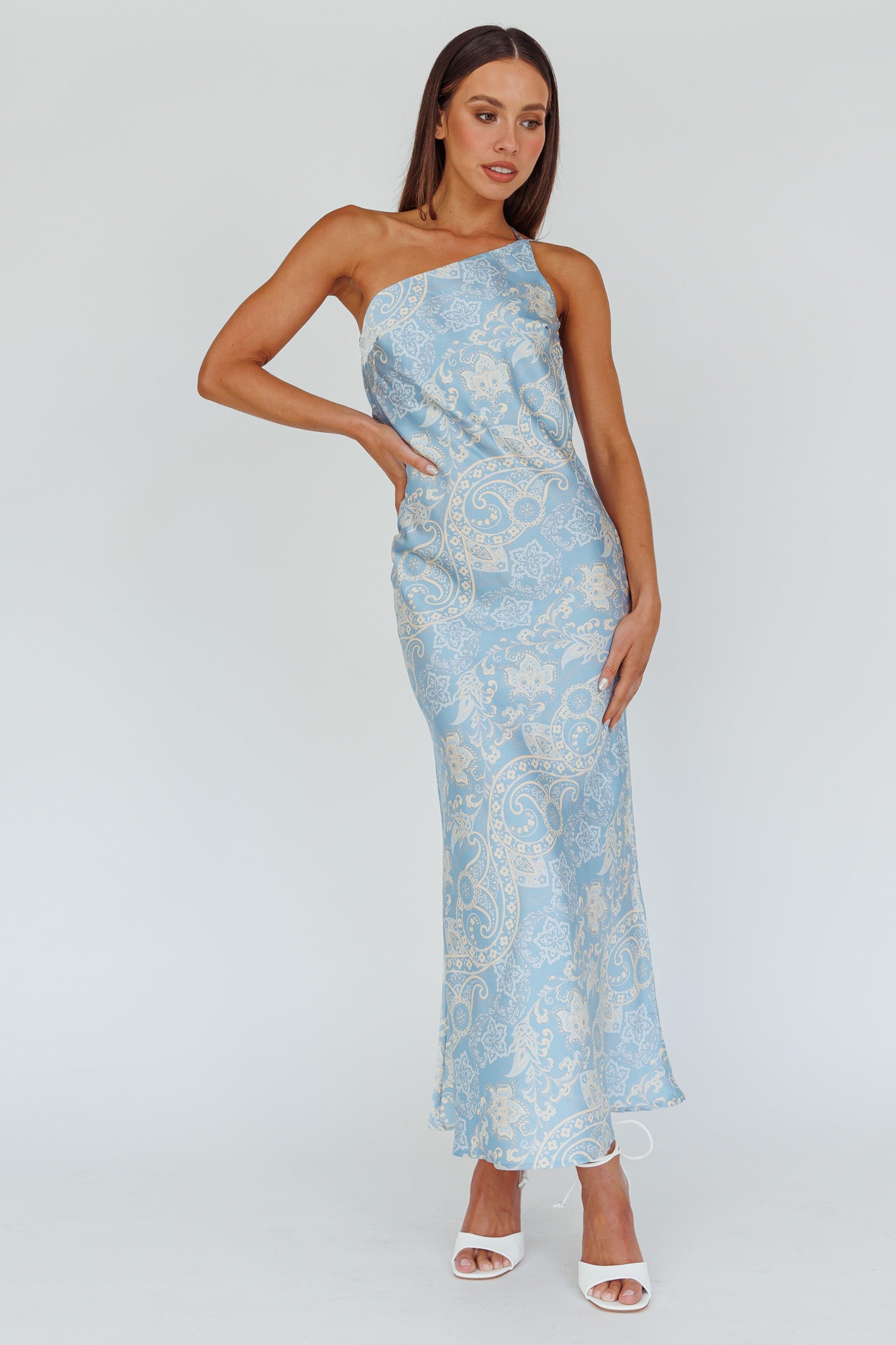 Eloah One-Shoulder Maxi Dress Blue Multi by Selfie Leslie Australia