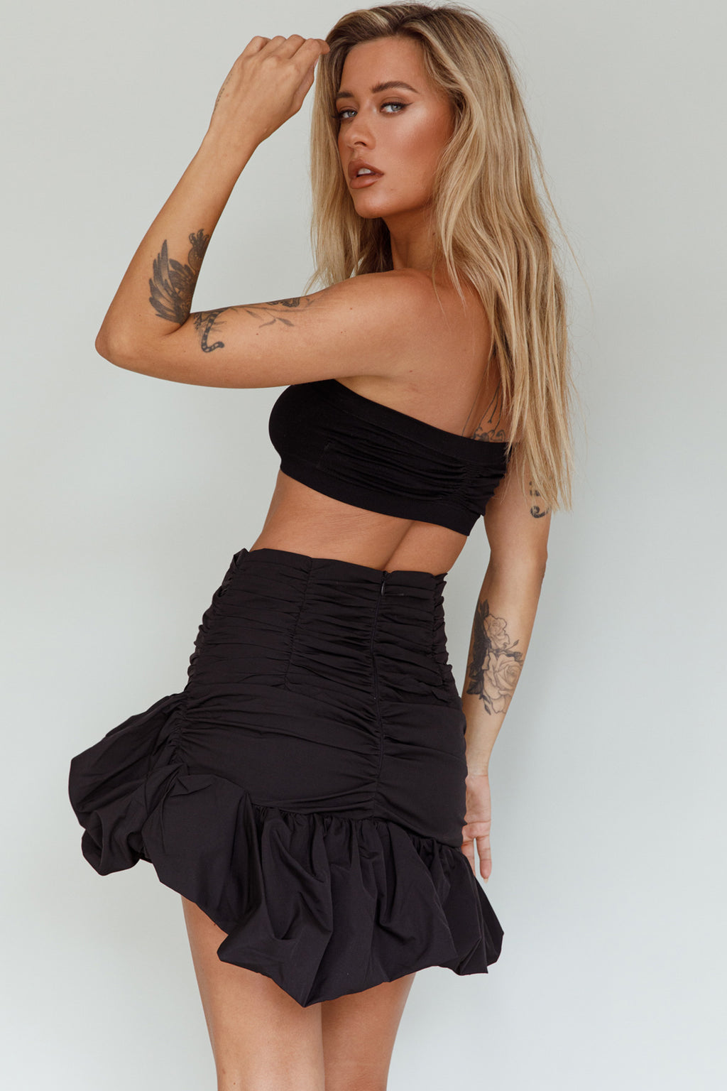 Gloria Puffed Hem Mini Skirt Black by Selfie Leslie Australia