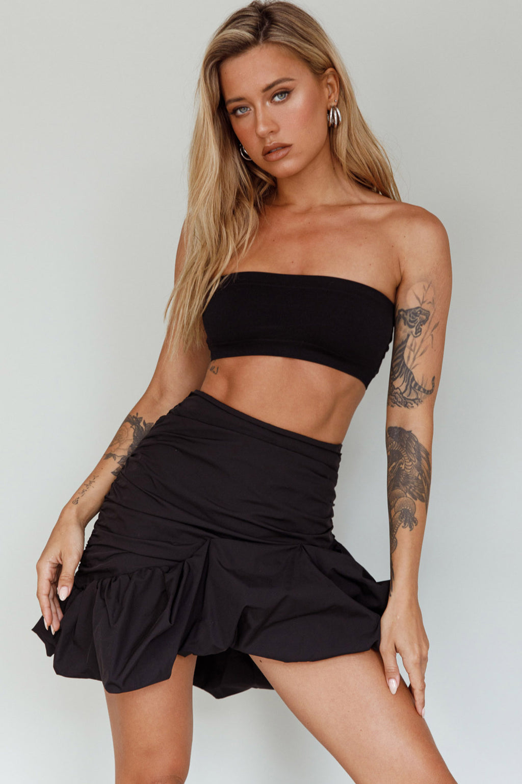 Gloria Puffed Hem Mini Skirt Black by Selfie Leslie Australia