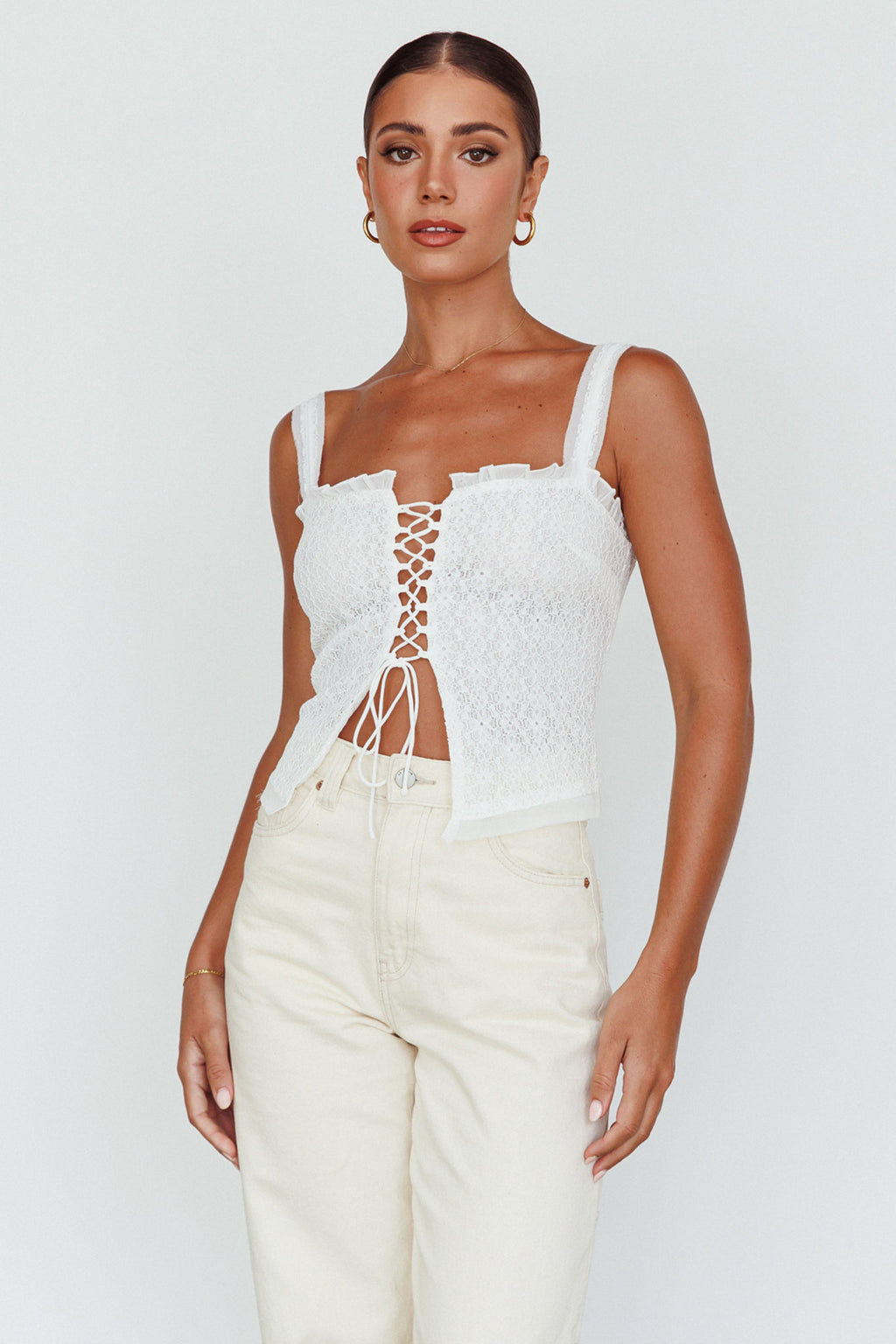 Never Miss Lace-Up Bust Top White by Selfie Leslie Australia