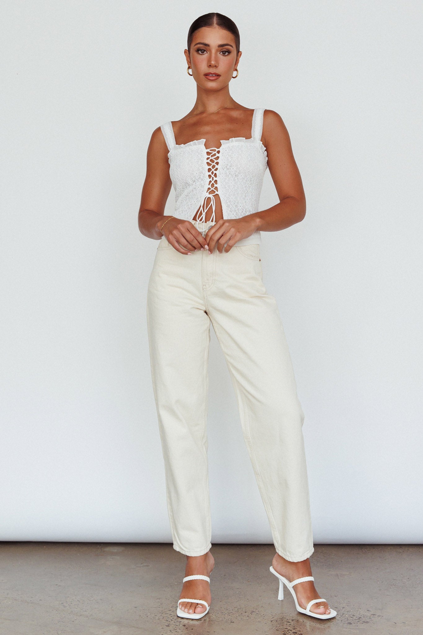 Never Miss Lace-Up Bust Top White by Selfie Leslie Australia