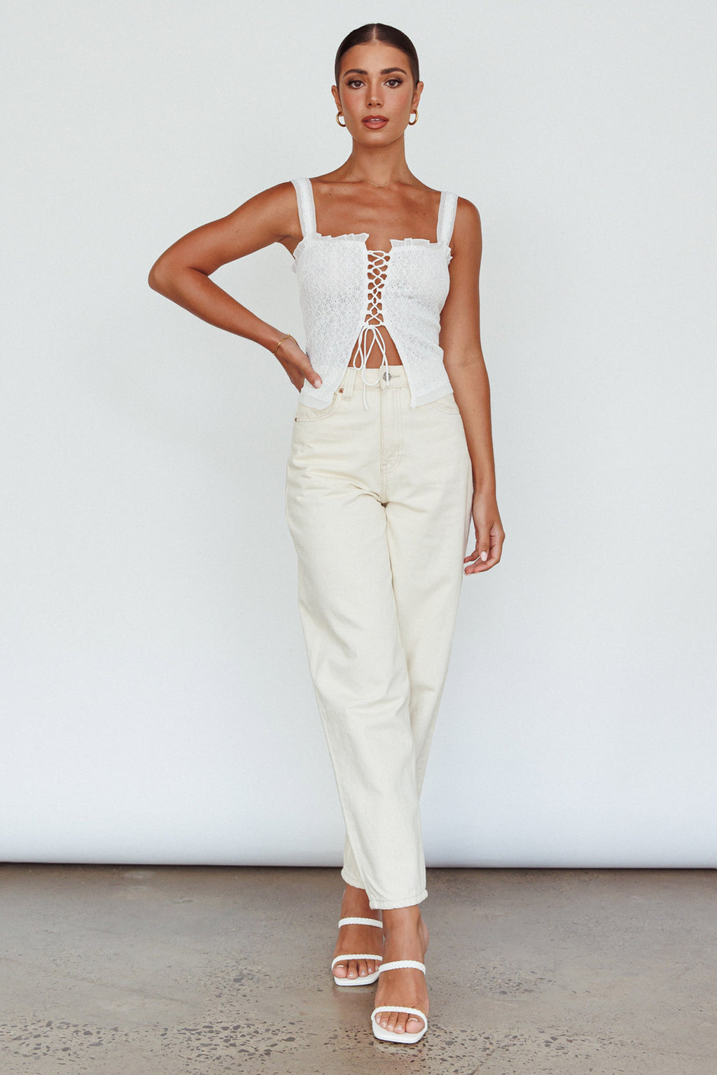 Never Miss Lace-Up Bust Top White by Selfie Leslie Australia