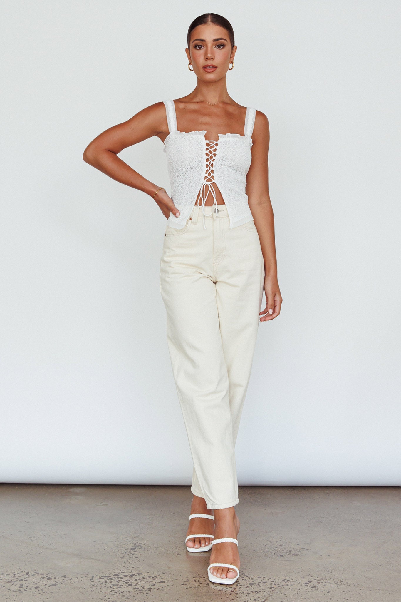 Never Miss Lace-Up Bust Top White by Selfie Leslie Australia