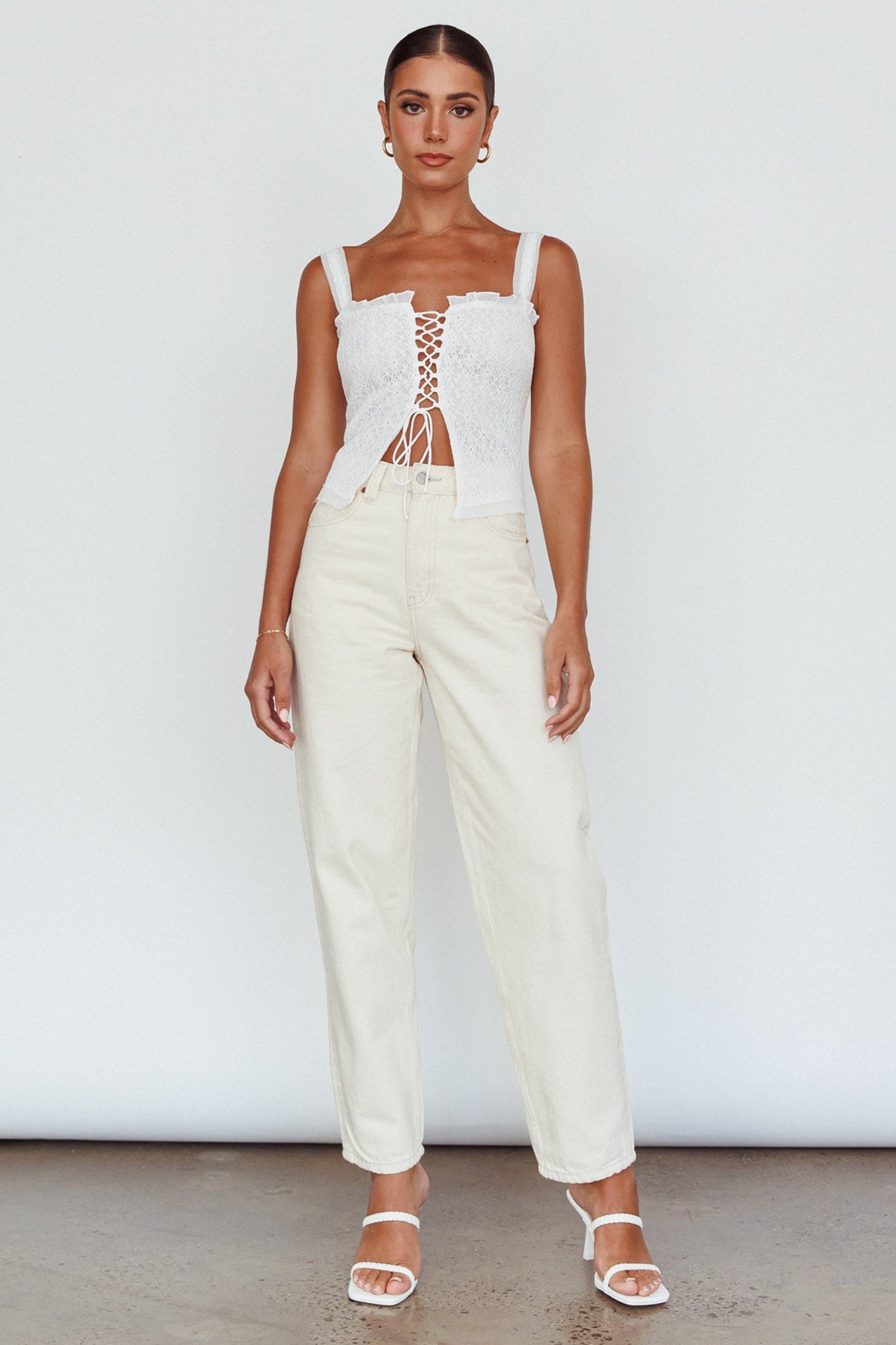 Never Miss Lace-Up Bust Top White by Selfie Leslie Australia