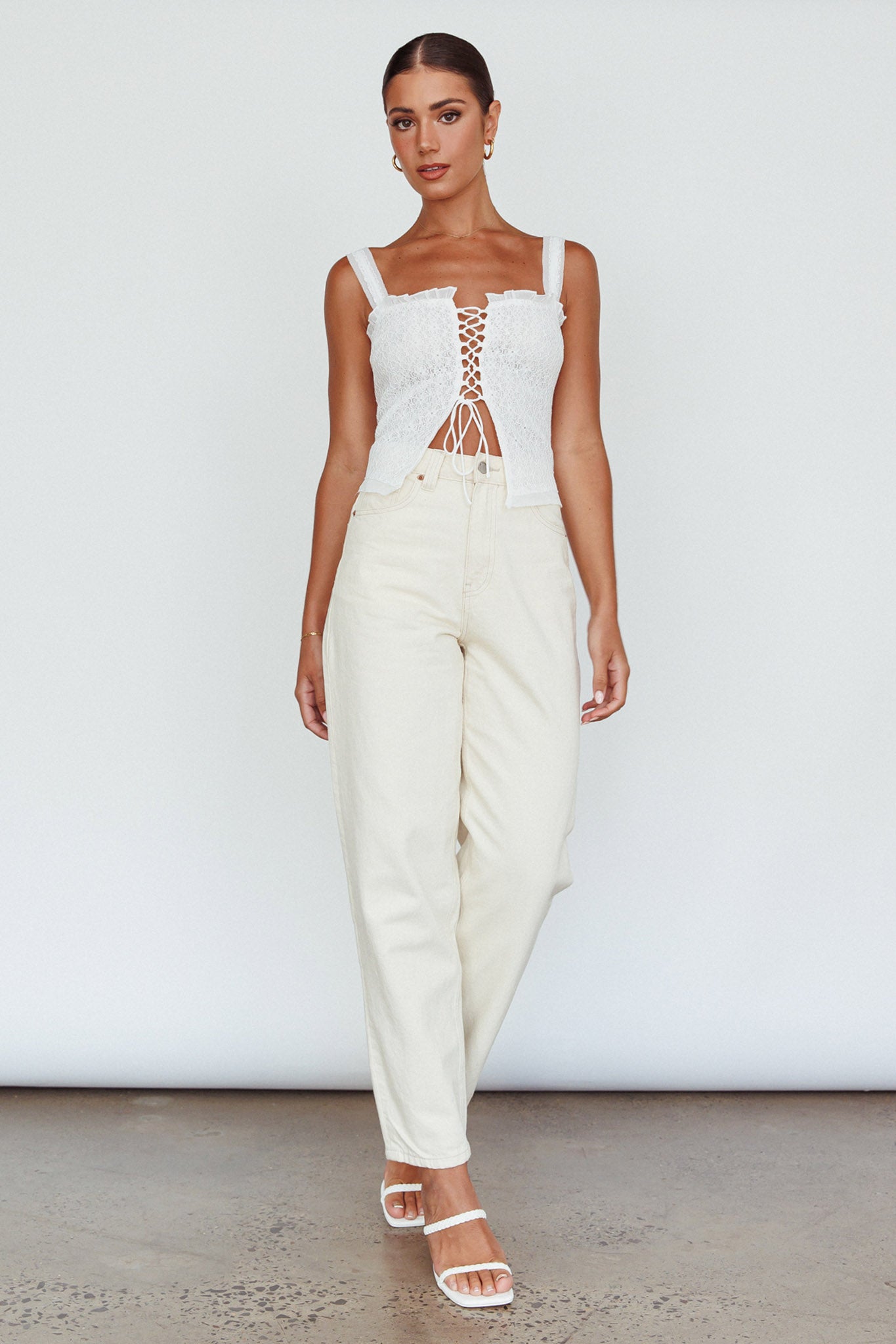 Never Miss Lace-Up Bust Top White by Selfie Leslie Australia