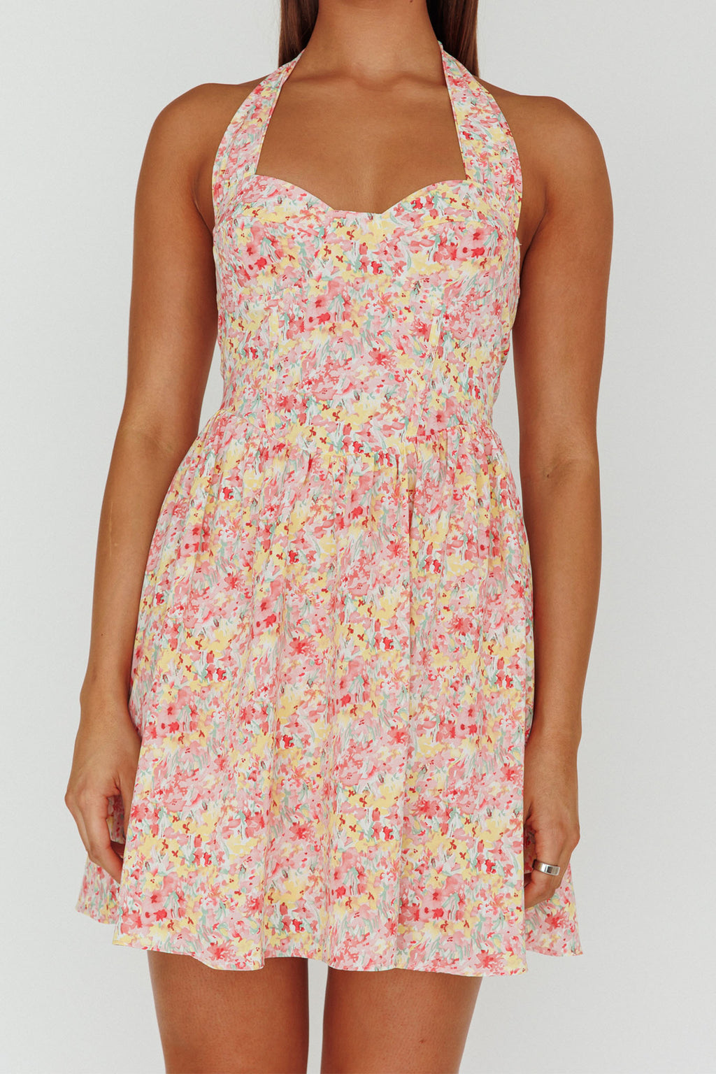 Hey Baby Halterneck Mini Dress Pink Floral by Selfie Leslie Australia