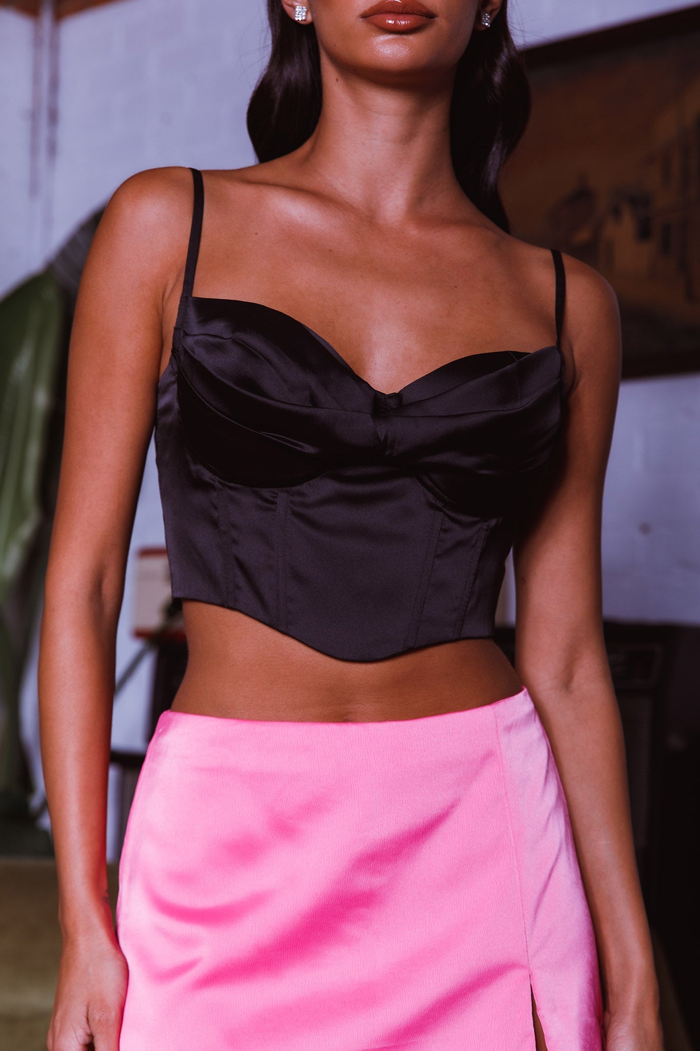 Lila Cowl Neck Corset Top Black by Selfie Leslie