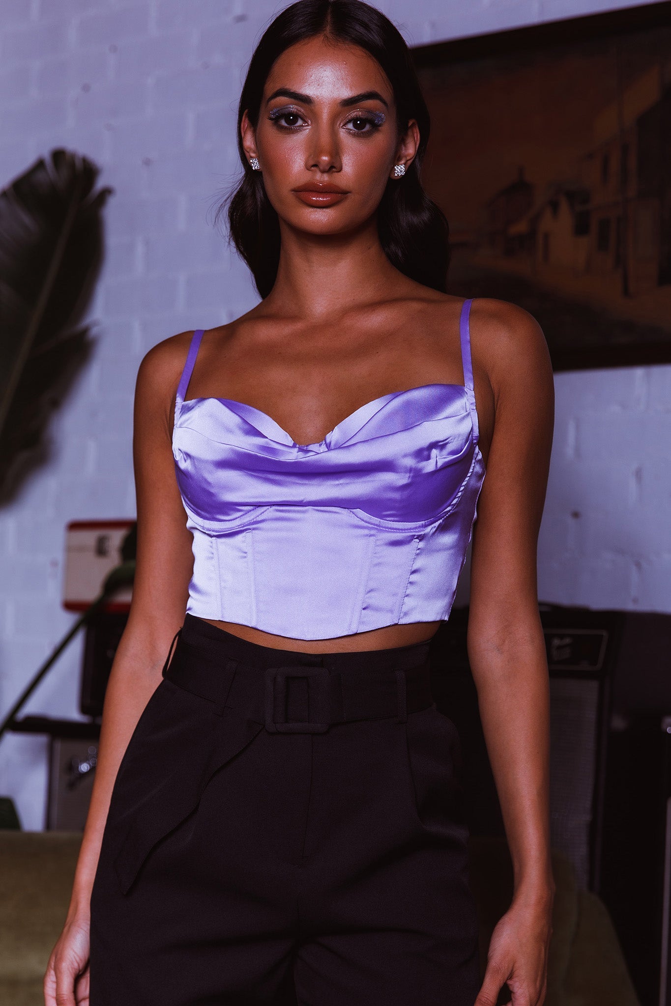 Lila Cowl Neck Corset Top Lilac by Selfie Leslie