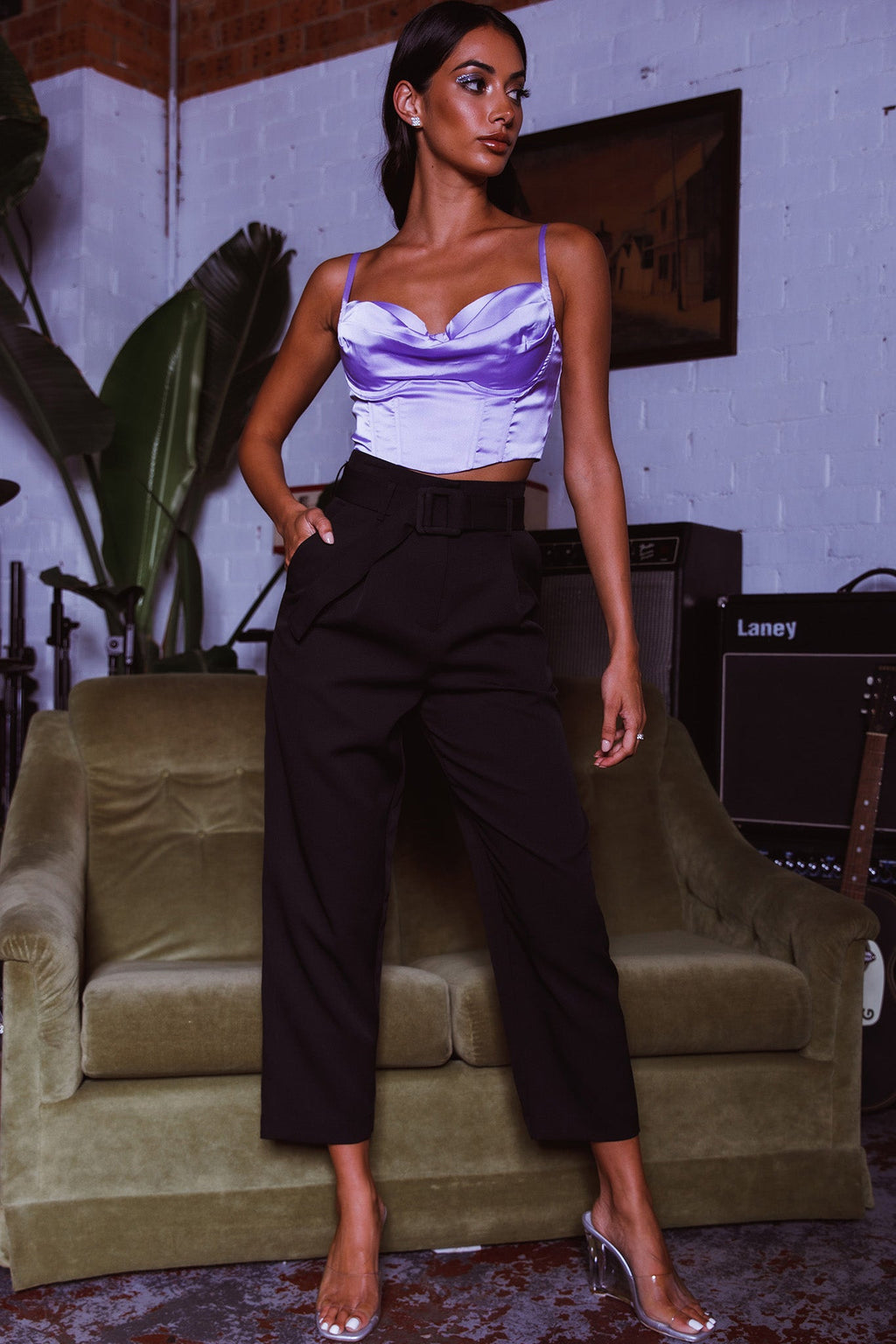 Lila Cowl Neck Corset Top Lilac by Selfie Leslie