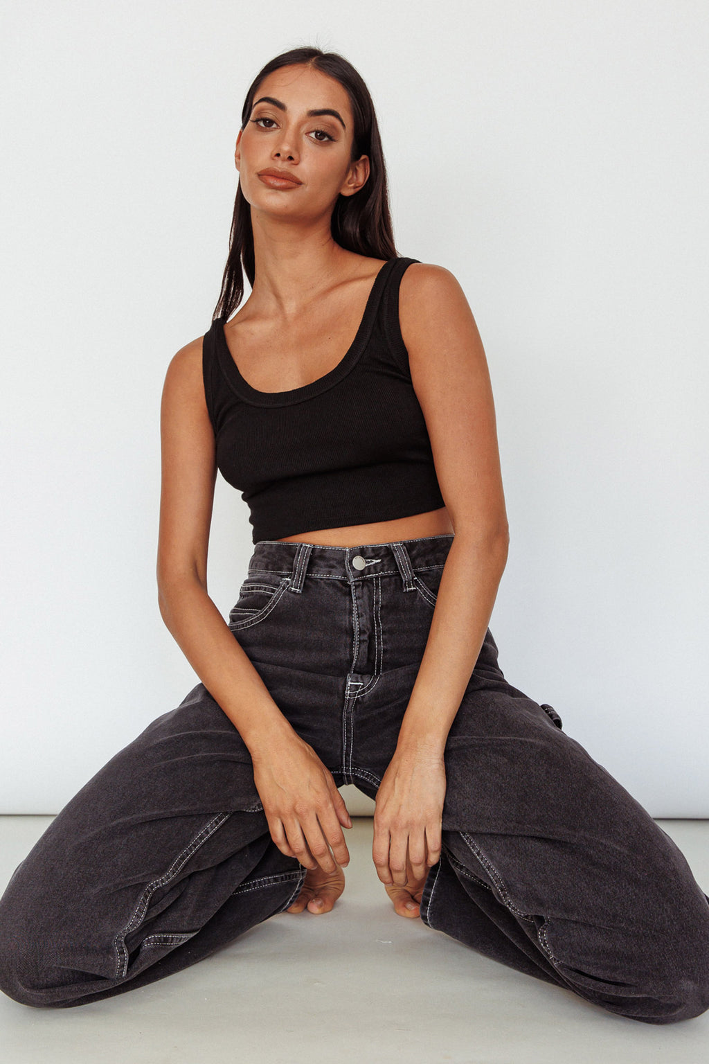 Drifting Ribbed Crop Top Black by Selfie Leslie Australia