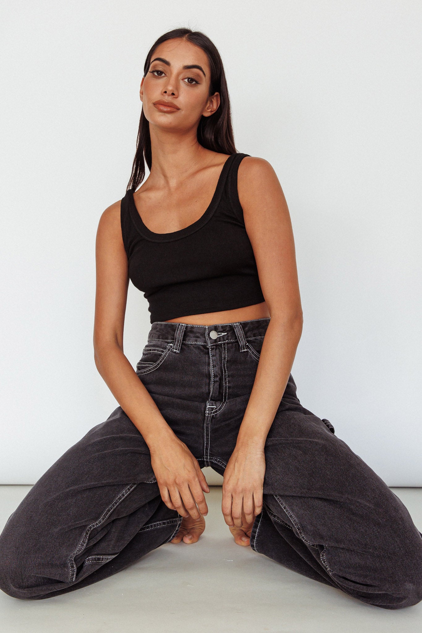 Drifting Ribbed Crop Top Black by Selfie Leslie Australia