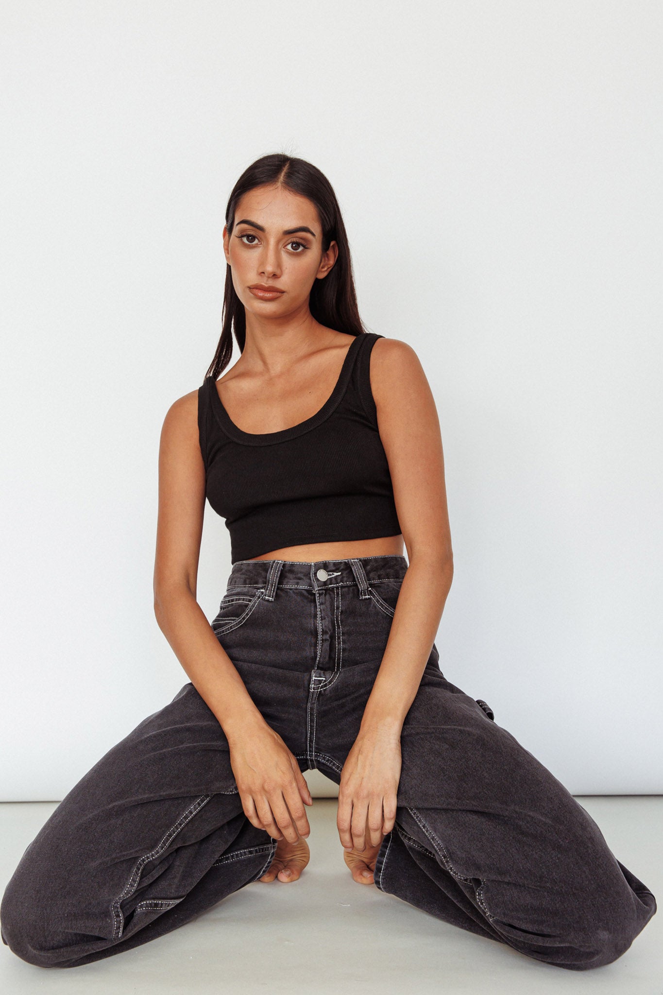 Drifting Ribbed Crop Top Black by Selfie Leslie Australia