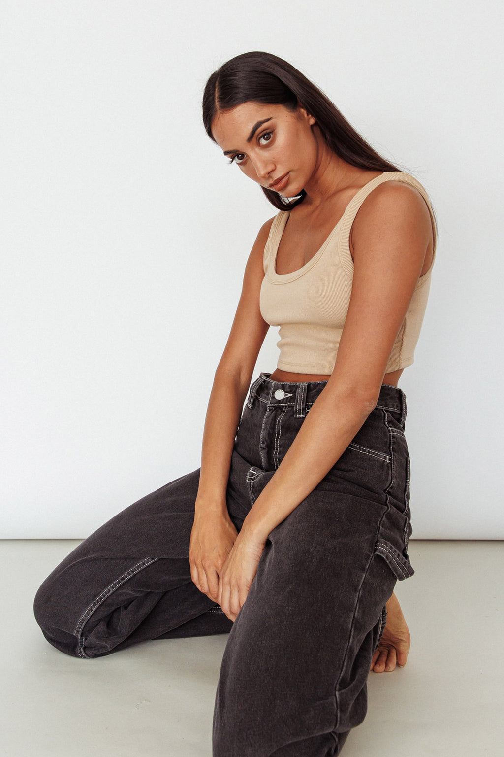 Drifting Ribbed Crop Top Tan by Selfie Leslie Australia