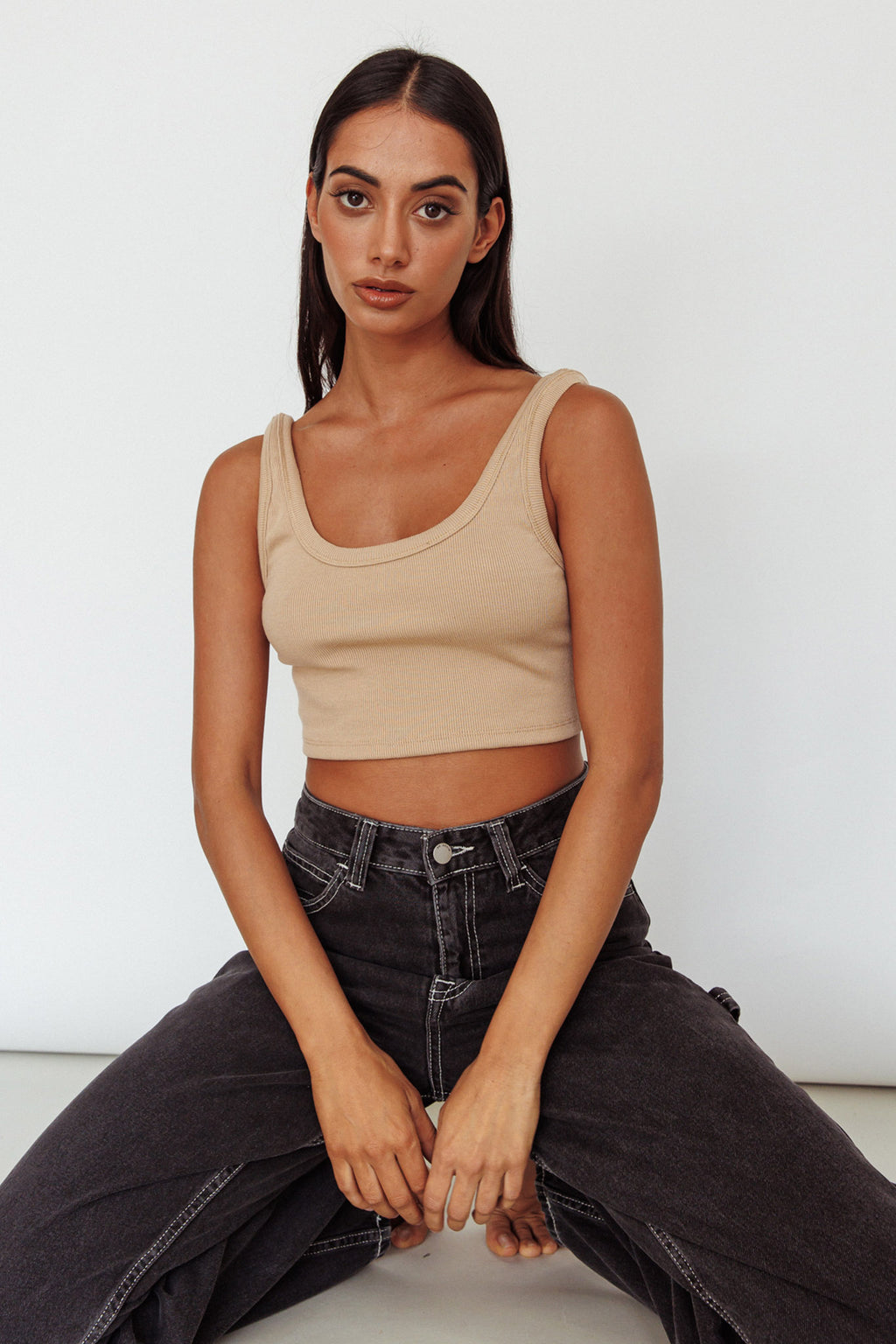 Drifting Ribbed Crop Top Tan by Selfie Leslie Australia