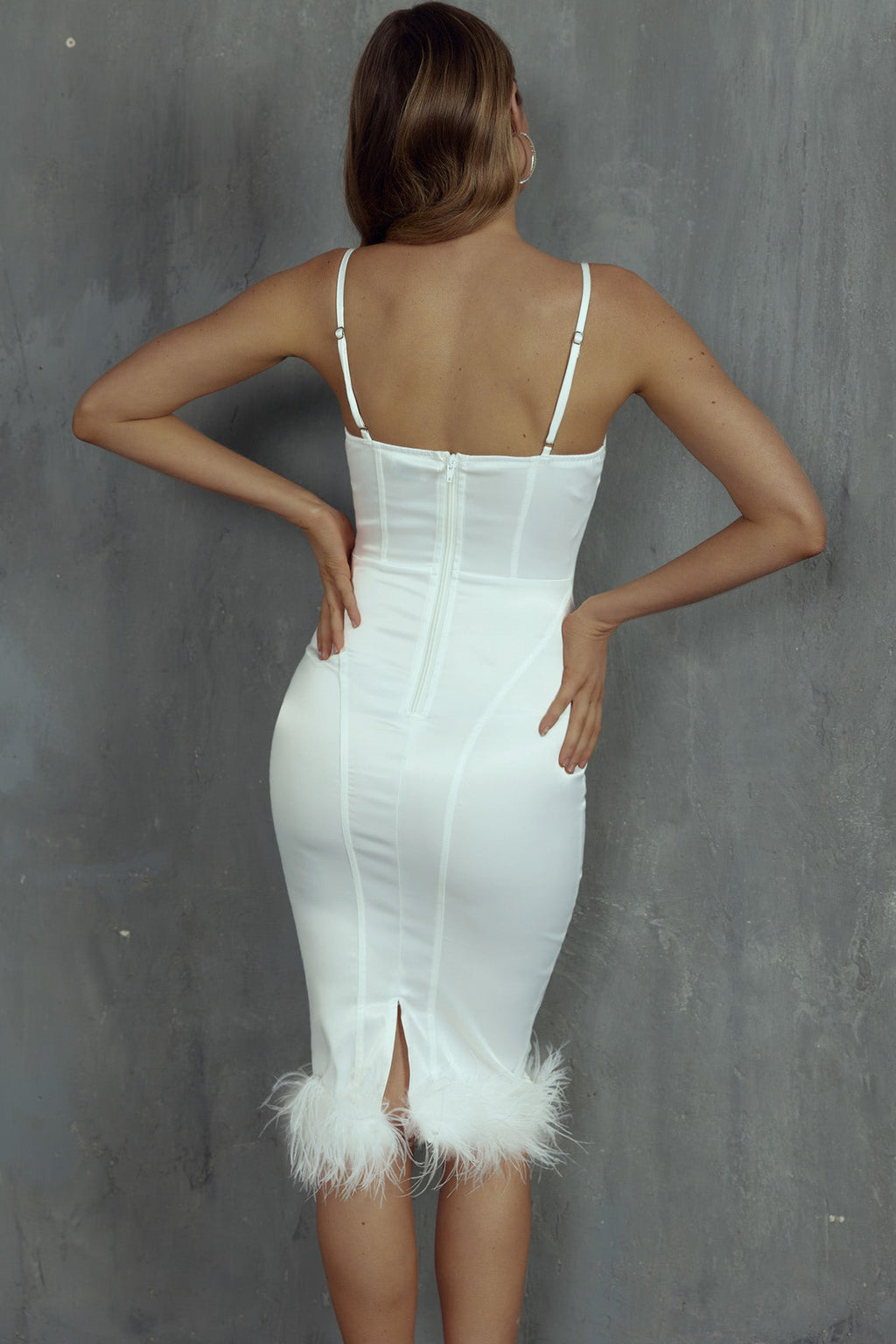 Hopelessly Devoted Feather Trim Midi Dress White by Selfie Leslie