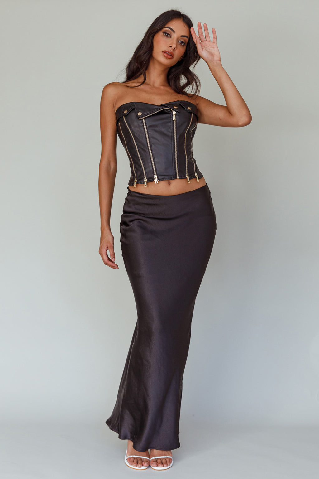 Moto Strapless Zipper Top Black by Selfie Leslie Australia