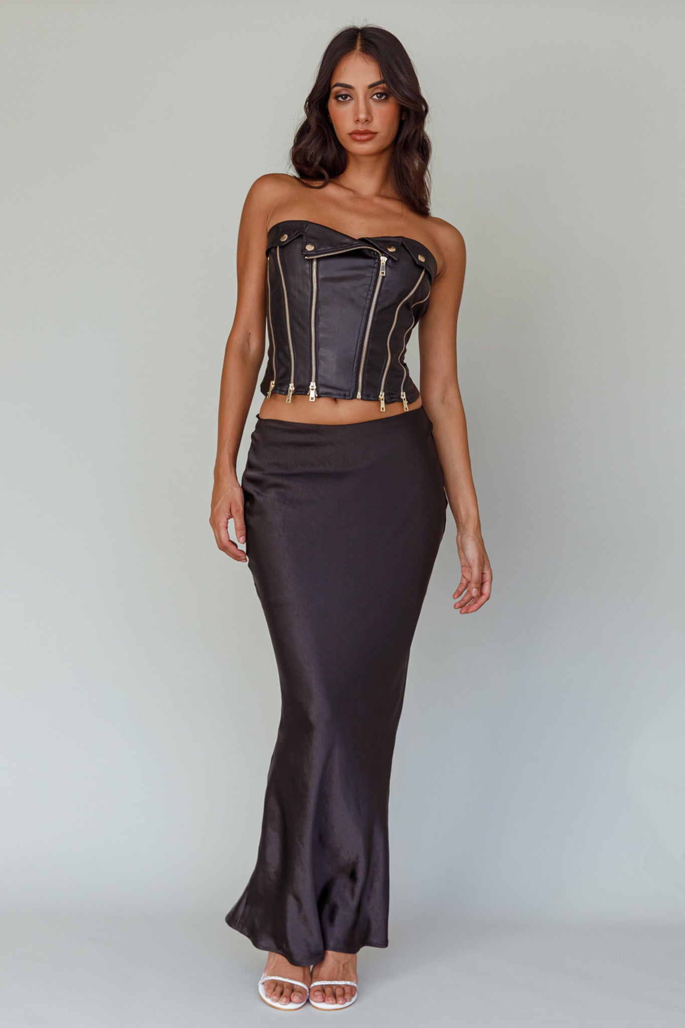 Moto Strapless Zipper Top Black by Selfie Leslie Australia