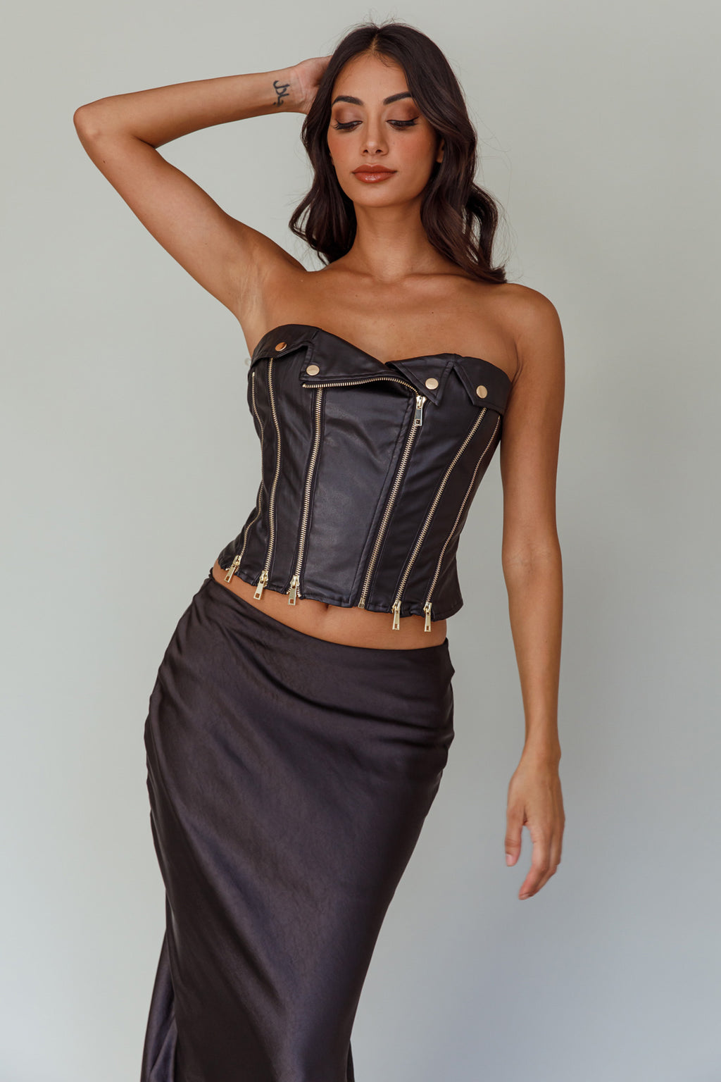 Moto Strapless Zipper Top Black by Selfie Leslie Australia