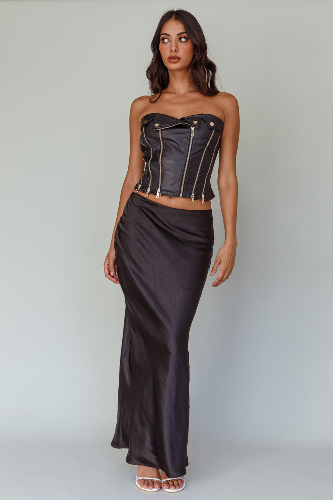 Moto Strapless Zipper Top Black by Selfie Leslie Australia