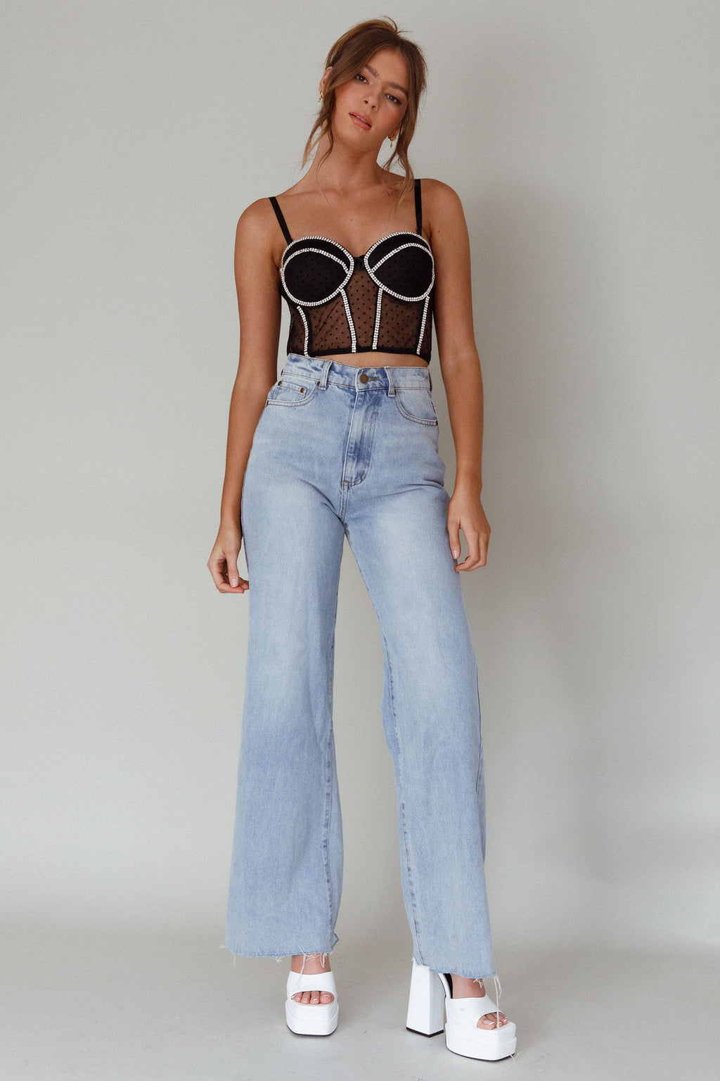Stop And Stare Diamante Trim Crop Top Black by Selfie Leslie Australia