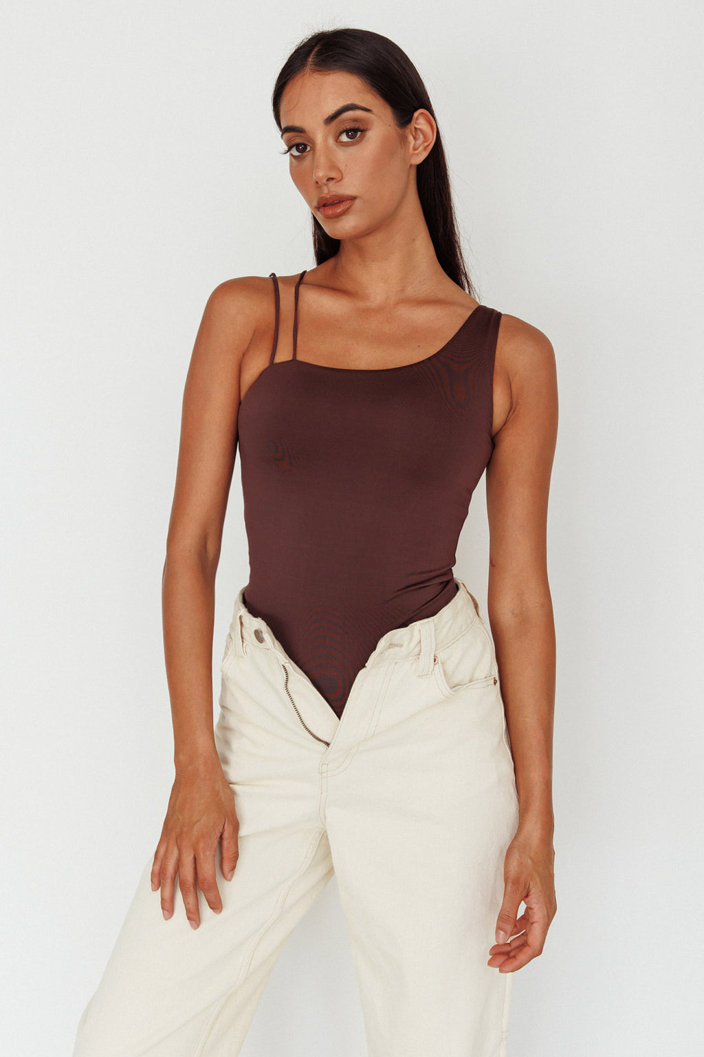 Bare Double Strap Bodysuit Brown by Selfie Leslie Australia