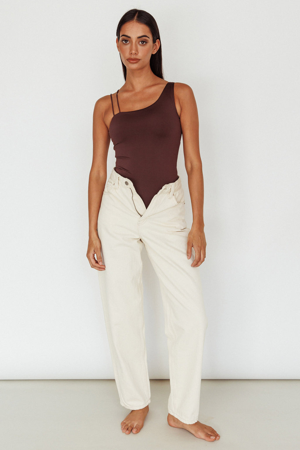 Bare Double Strap Bodysuit Brown by Selfie Leslie Australia