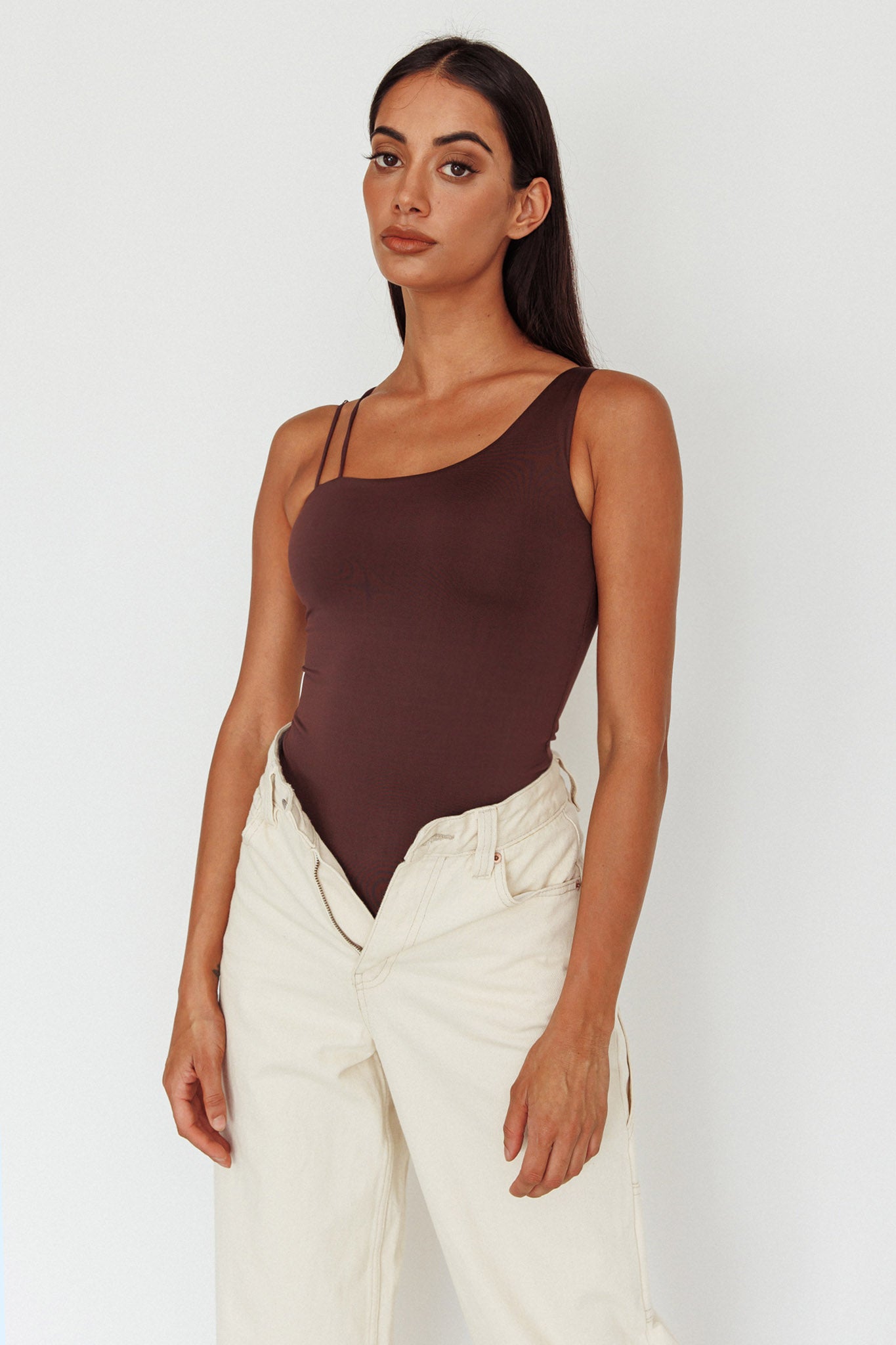 Bare Double Strap Bodysuit Brown by Selfie Leslie Australia