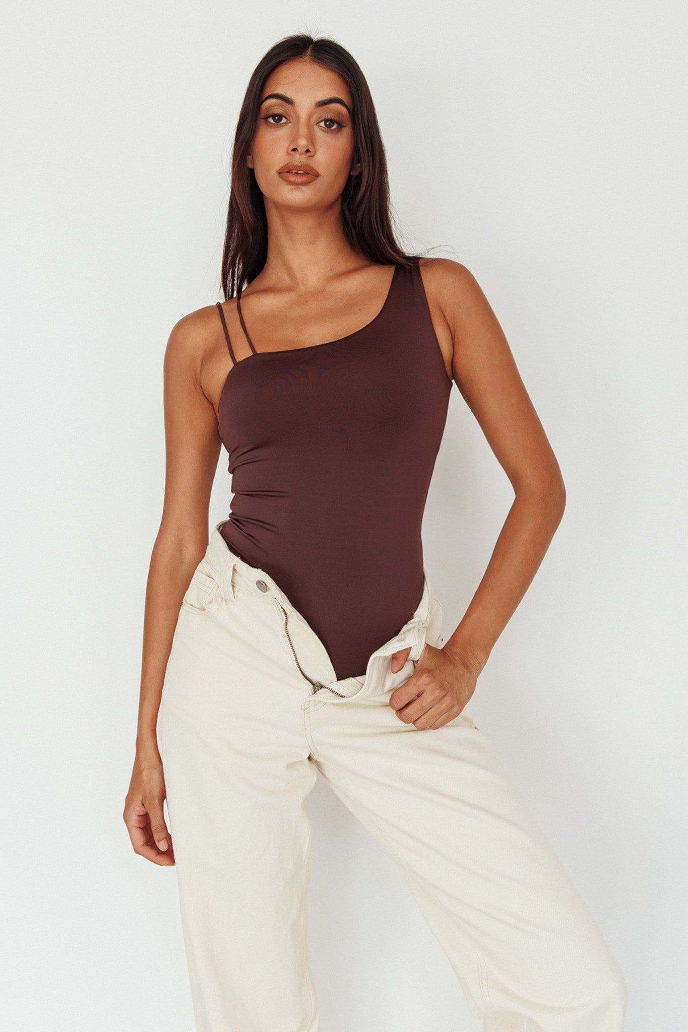 Bare Double Strap Bodysuit Brown by Selfie Leslie Australia