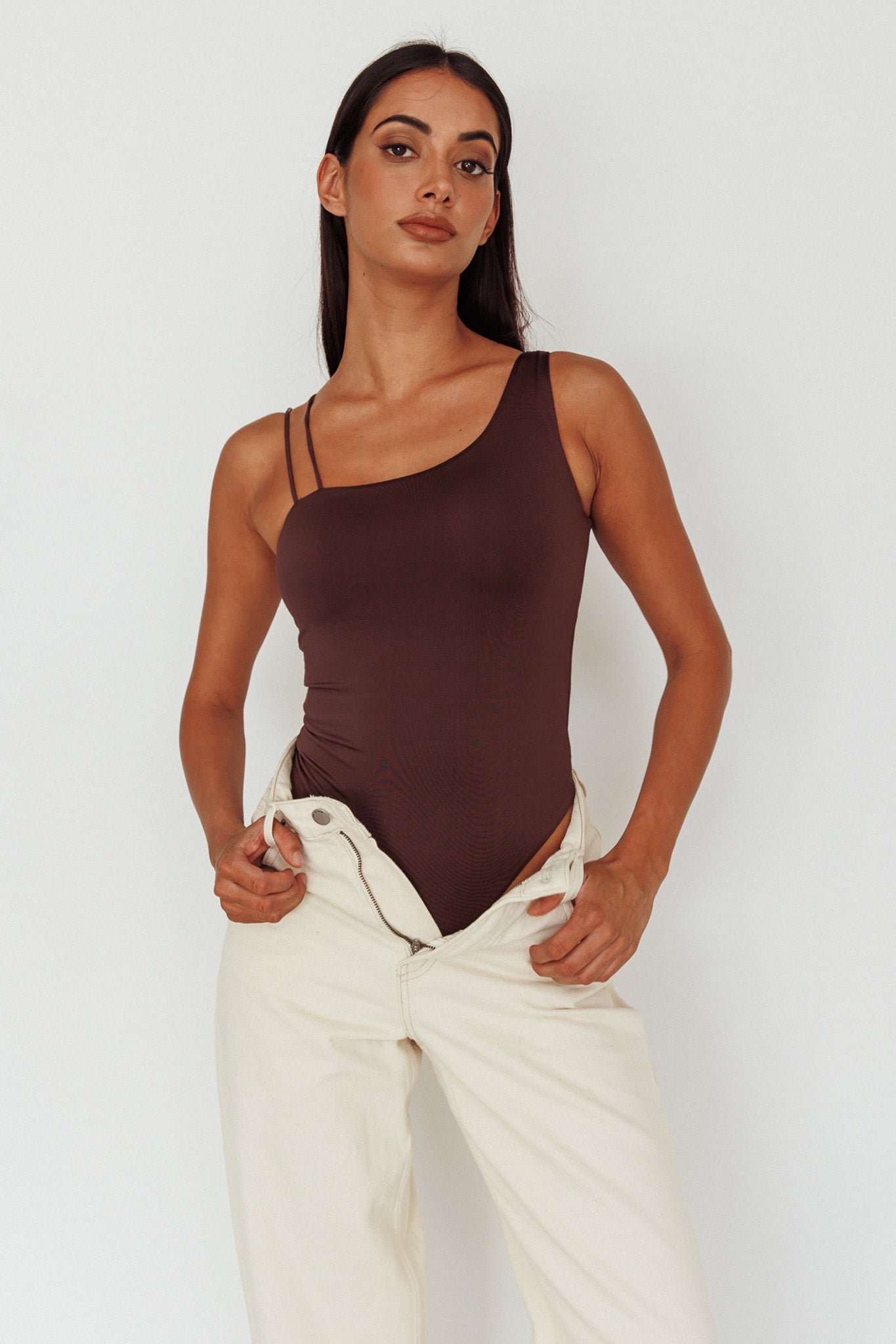 Bare Double Strap Bodysuit Brown by Selfie Leslie Australia