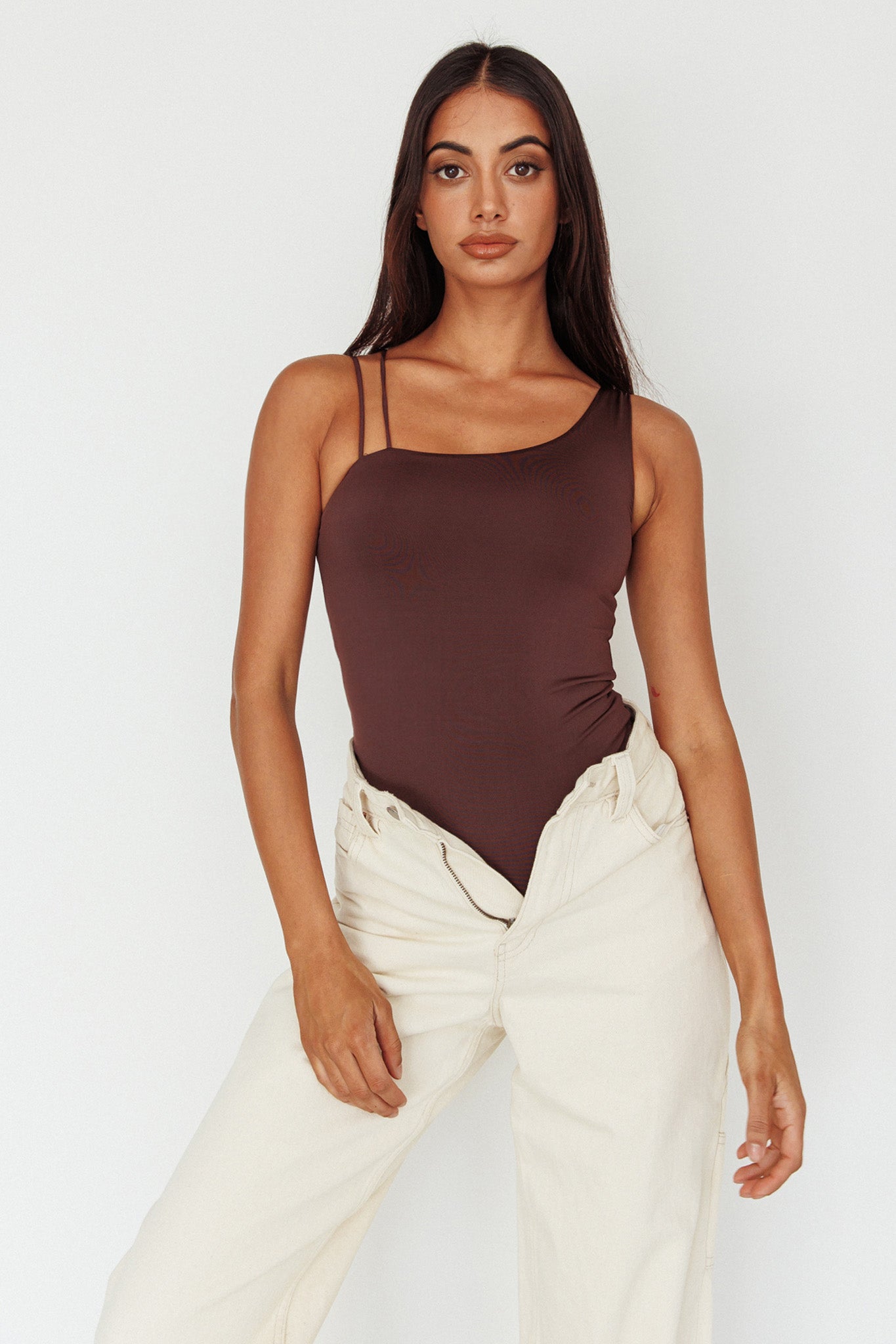 Bare Double Strap Bodysuit Brown by Selfie Leslie Australia