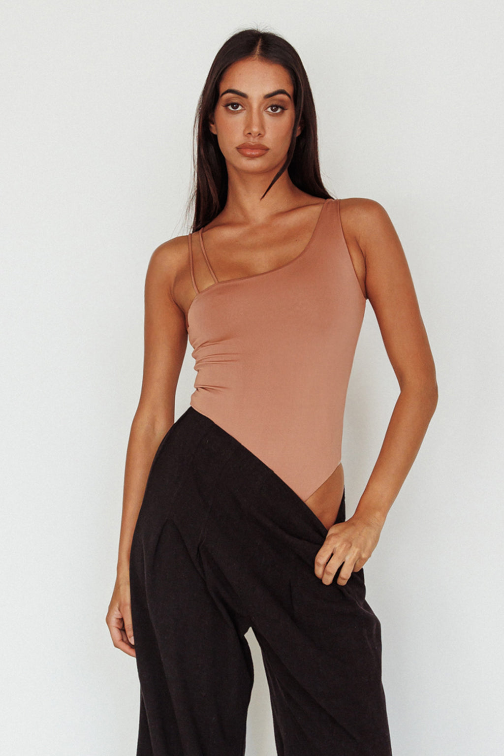 Bare Double Strap Bodysuit Mocha Mousse by Selfie Leslie Australia