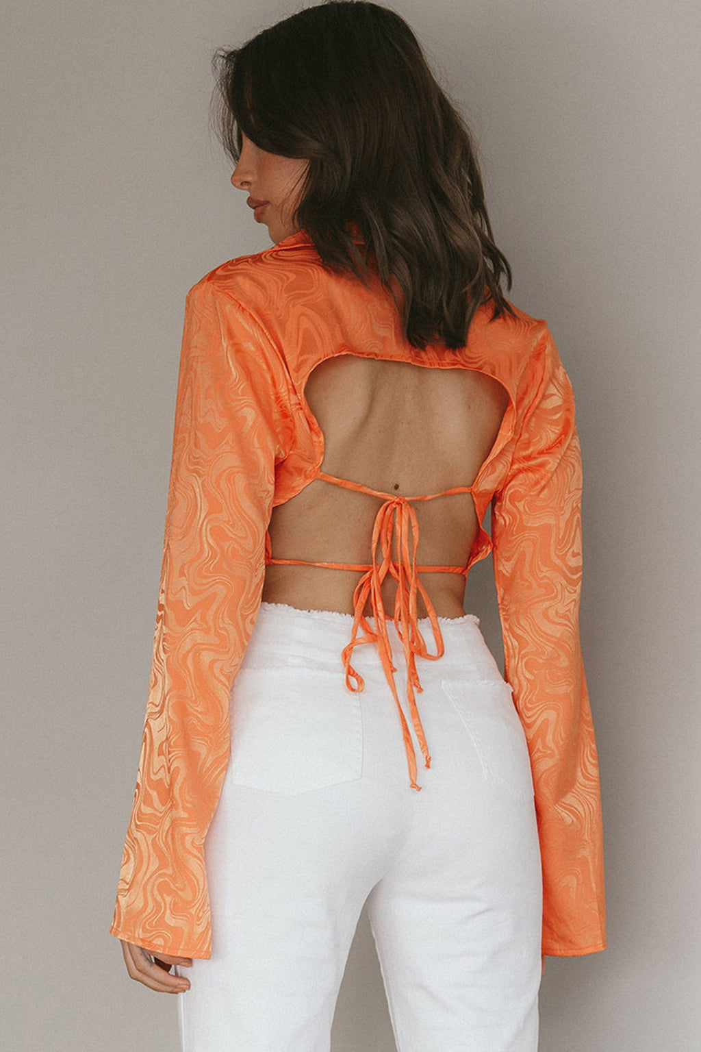 Ciara Flared Sleeve Tied Back Top Orange by Selfie Leslie