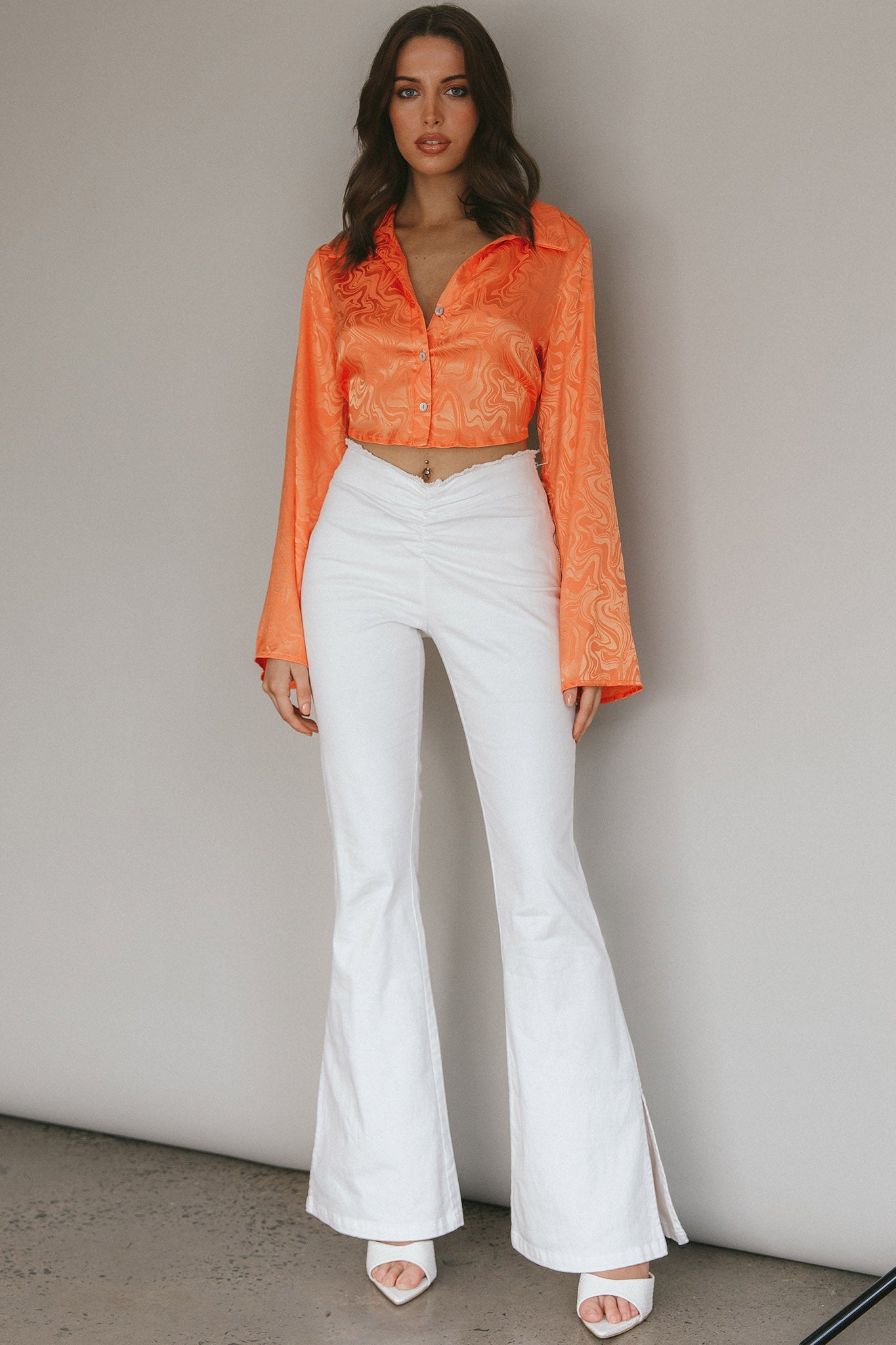 Ciara Flared Sleeve Tied Back Top Orange by Selfie Leslie