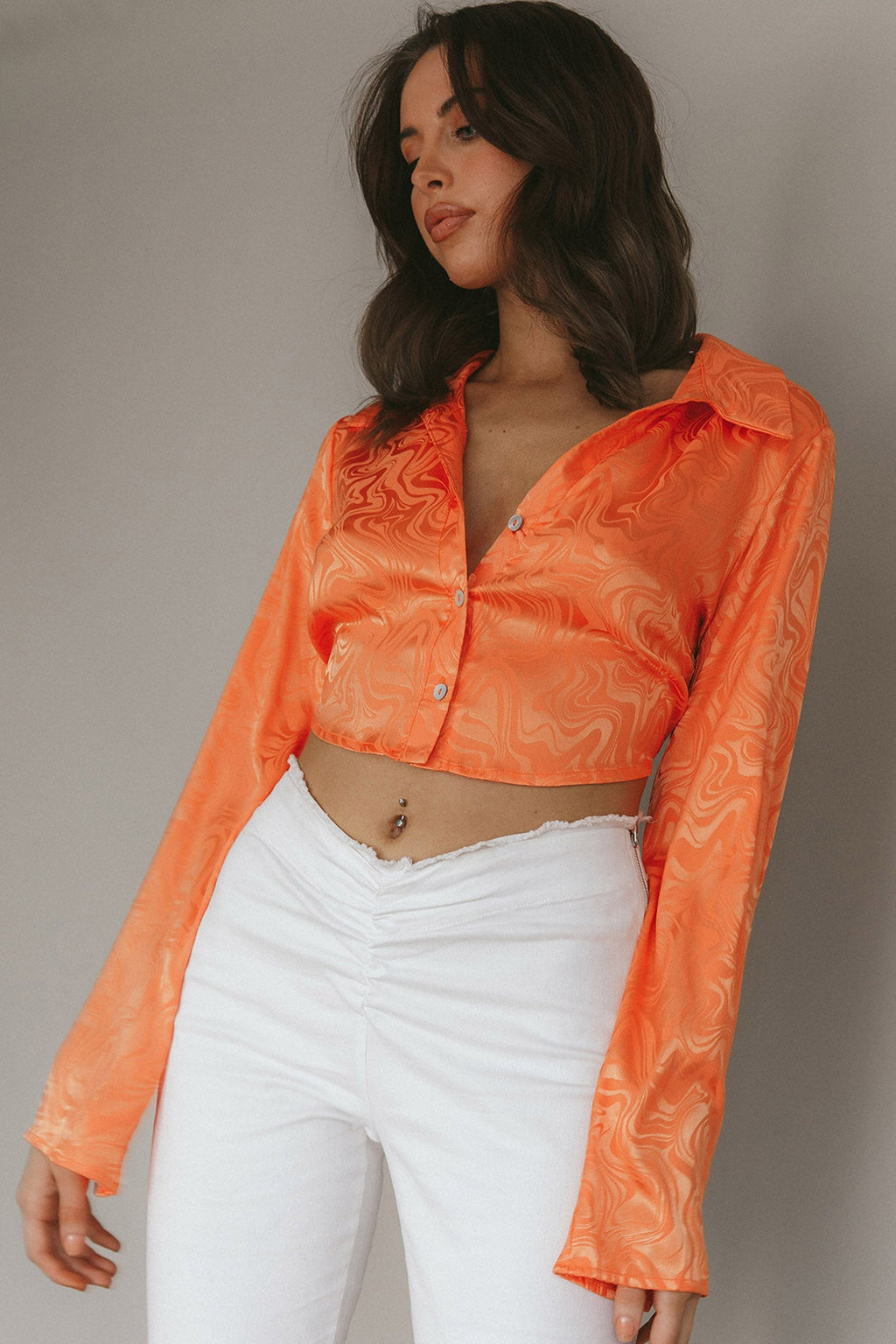 Ciara Flared Sleeve Tied Back Top Orange by Selfie Leslie