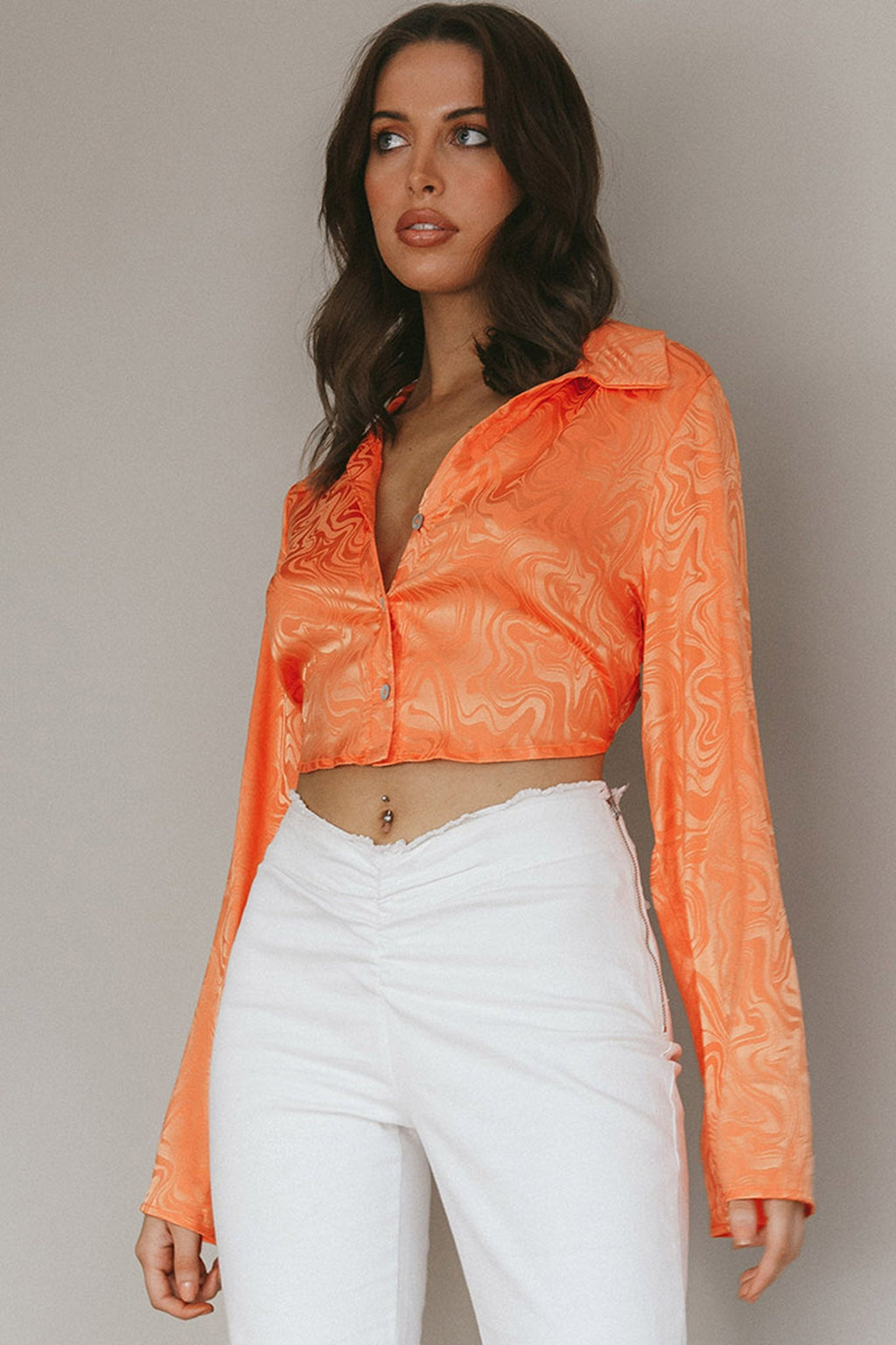 Ciara Flared Sleeve Tied Back Top Orange by Selfie Leslie