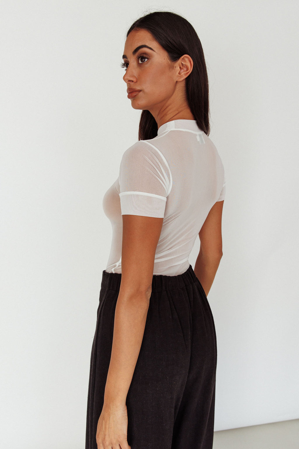 Kyoto Sheer Short Sleeve Bodysuit White by Selfie Leslie Australia