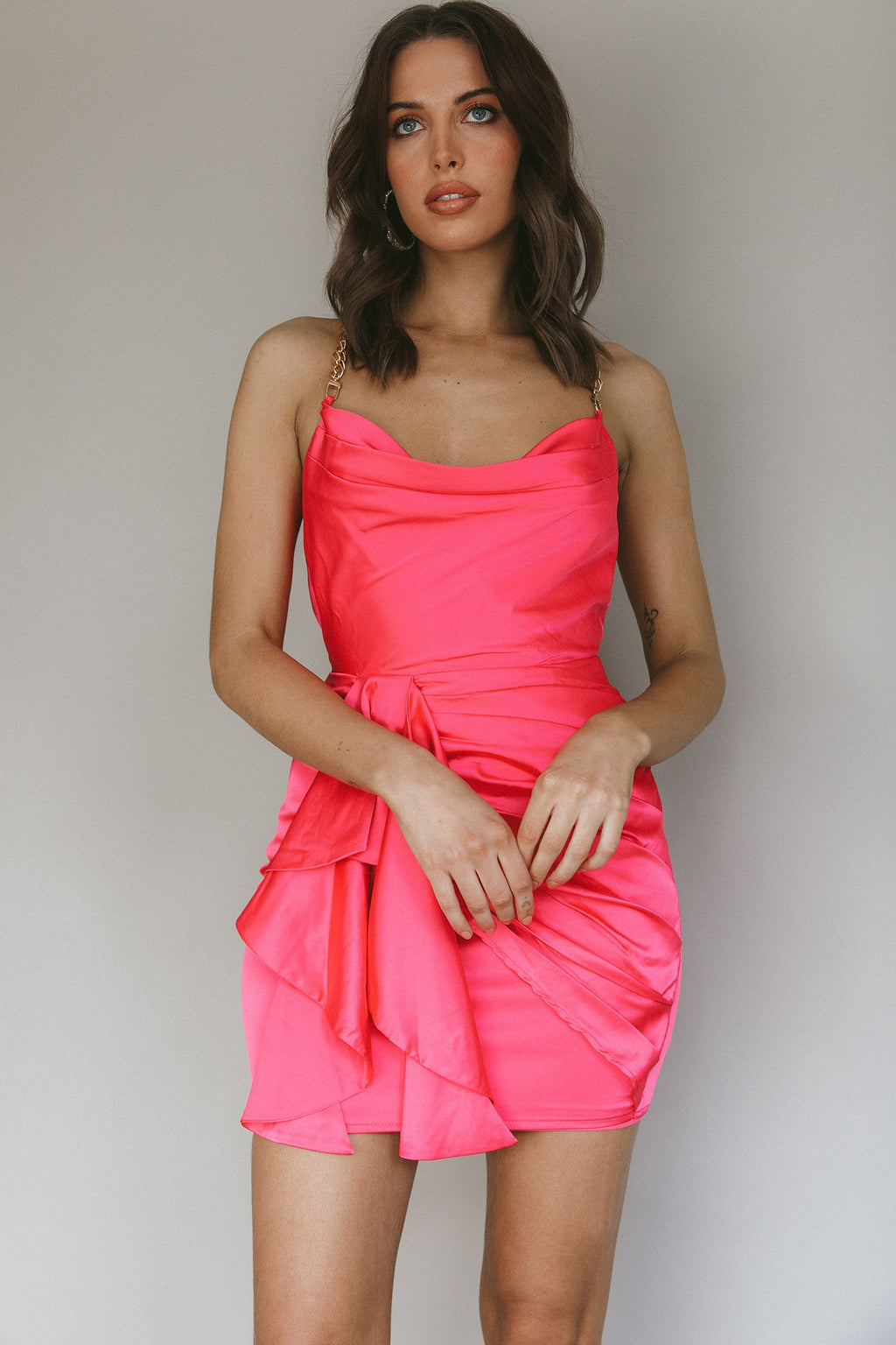 Mikael Chain Strap Mini Dress Fuchsia by Selfie Leslie