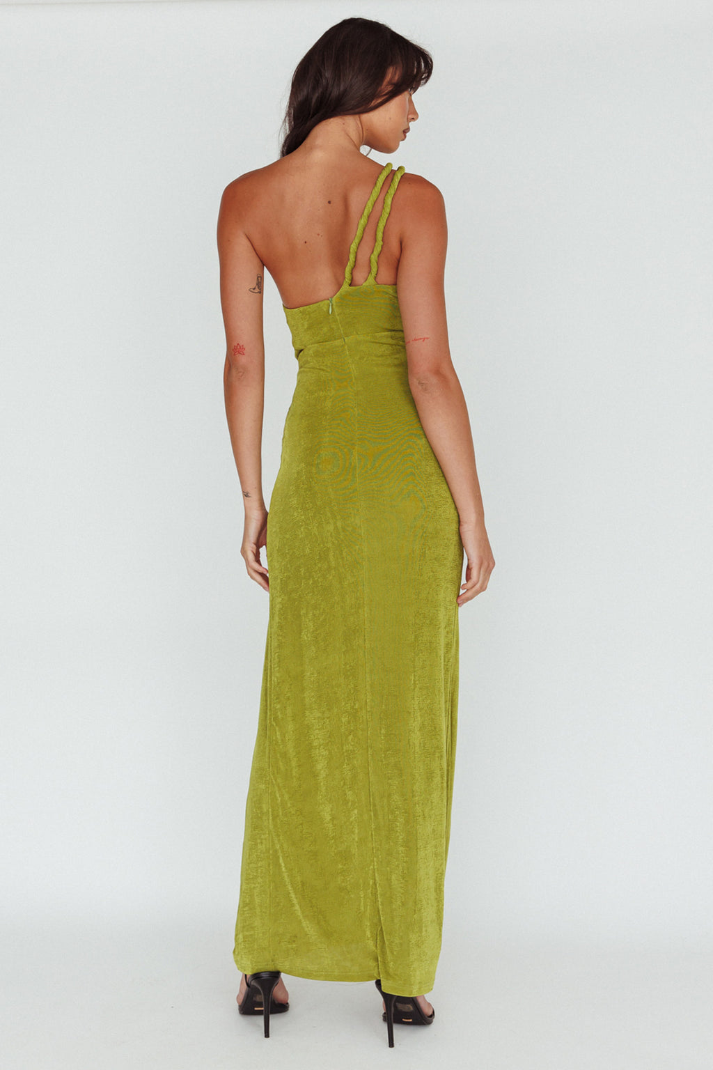 Kiah Twist Accent Thigh Split Midi Dress Moss by Selfie Leslie Australia