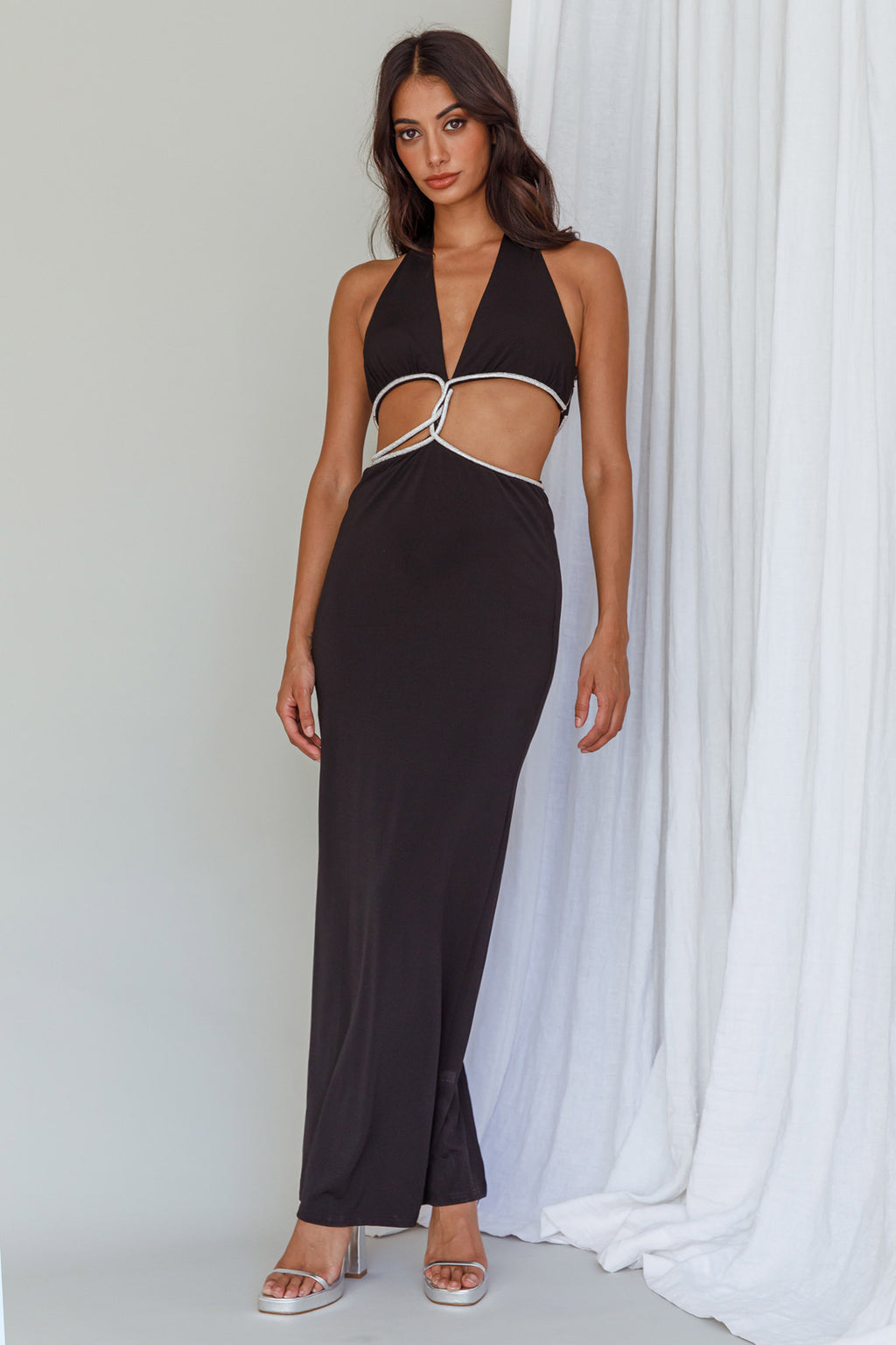 Starlight Stroll Cut-Out Diamante Dress Black by Selfie Leslie Australia