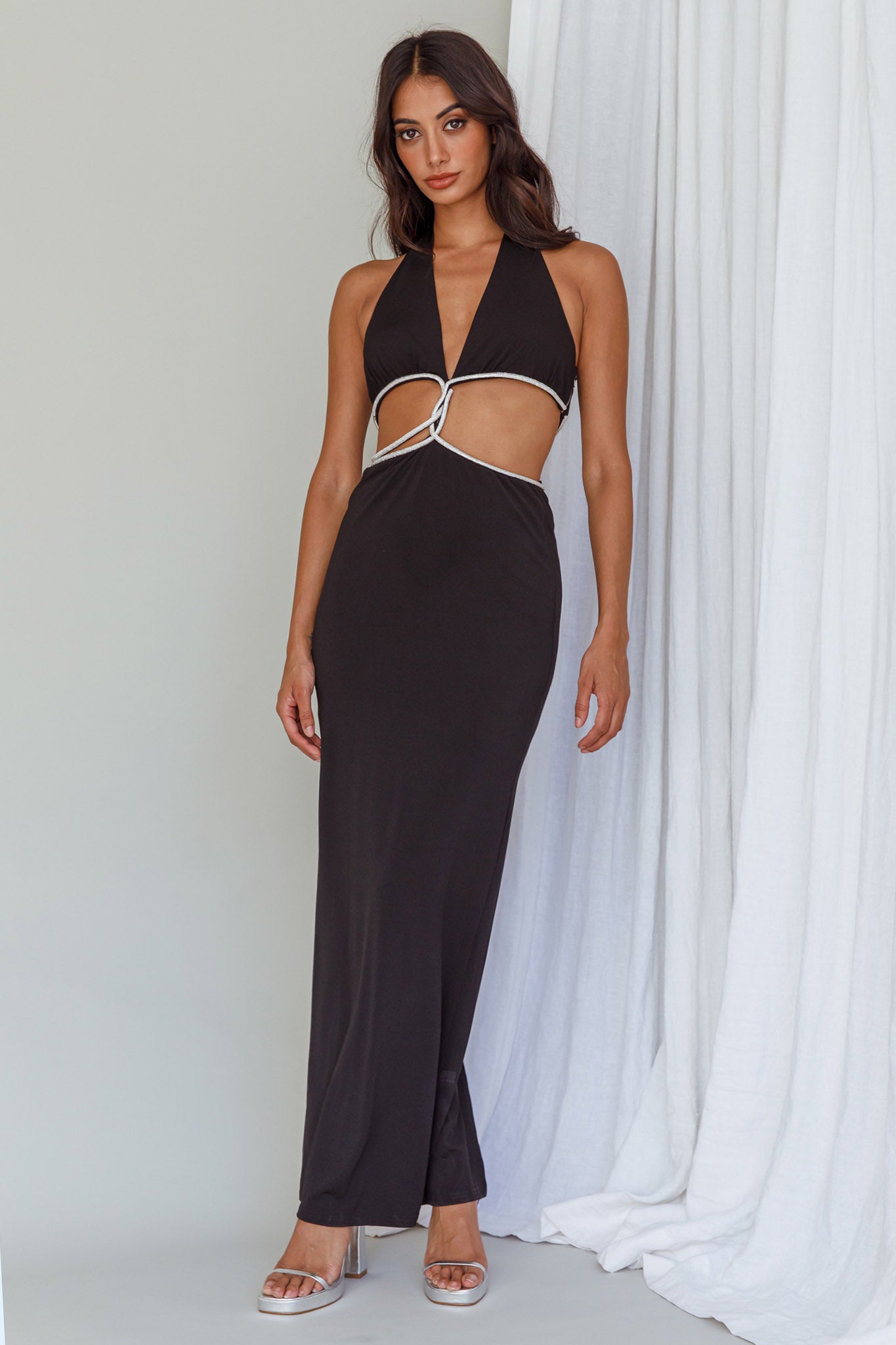 Starlight Stroll Cut-Out Diamante Dress Black by Selfie Leslie Australia