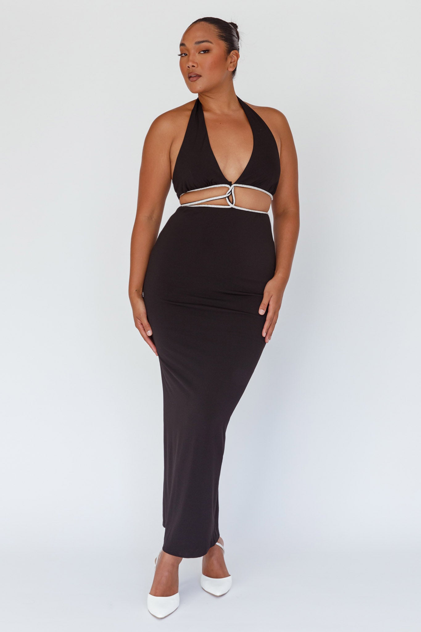Starlight Stroll Cut-Out Diamante Dress Black by Selfie Leslie Australia
