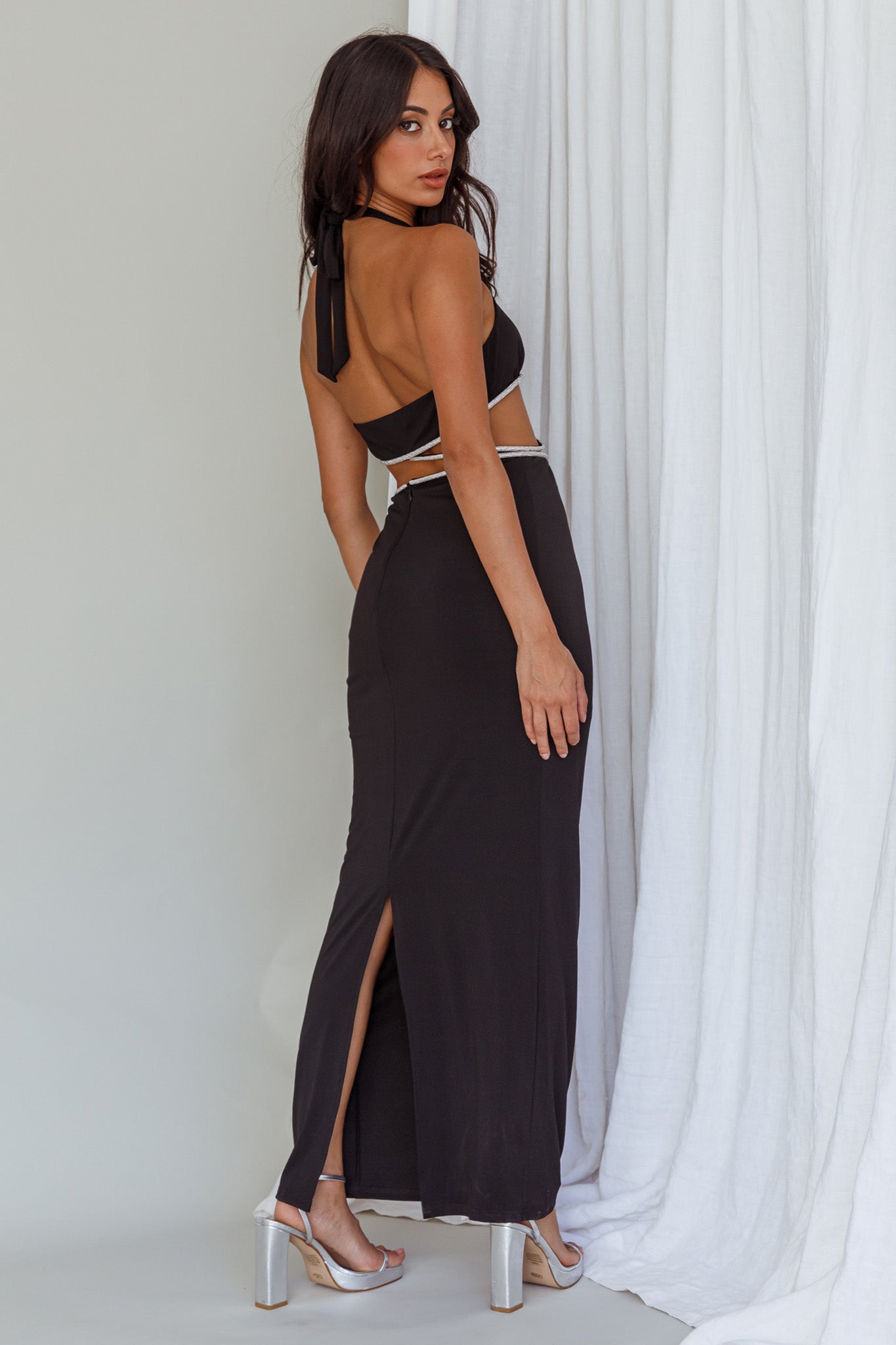 Starlight Stroll Cut-Out Diamante Dress Black by Selfie Leslie Australia