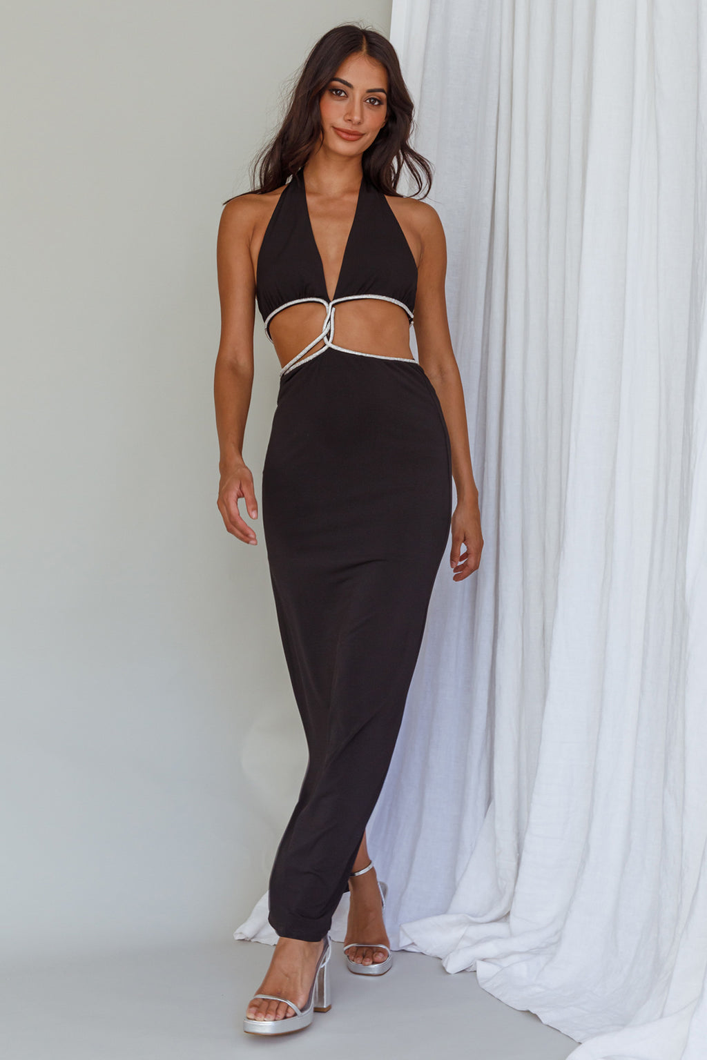 Starlight Stroll Cut-Out Diamante Dress Black by Selfie Leslie Australia