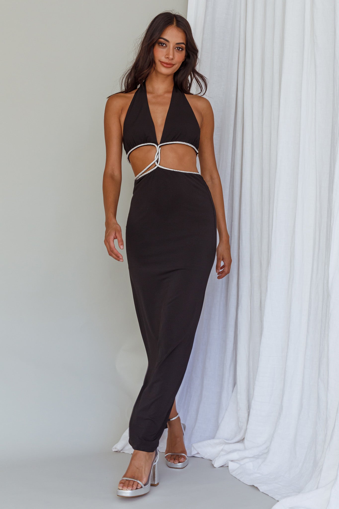 Starlight Stroll Cut-Out Diamante Dress Black by Selfie Leslie Australia
