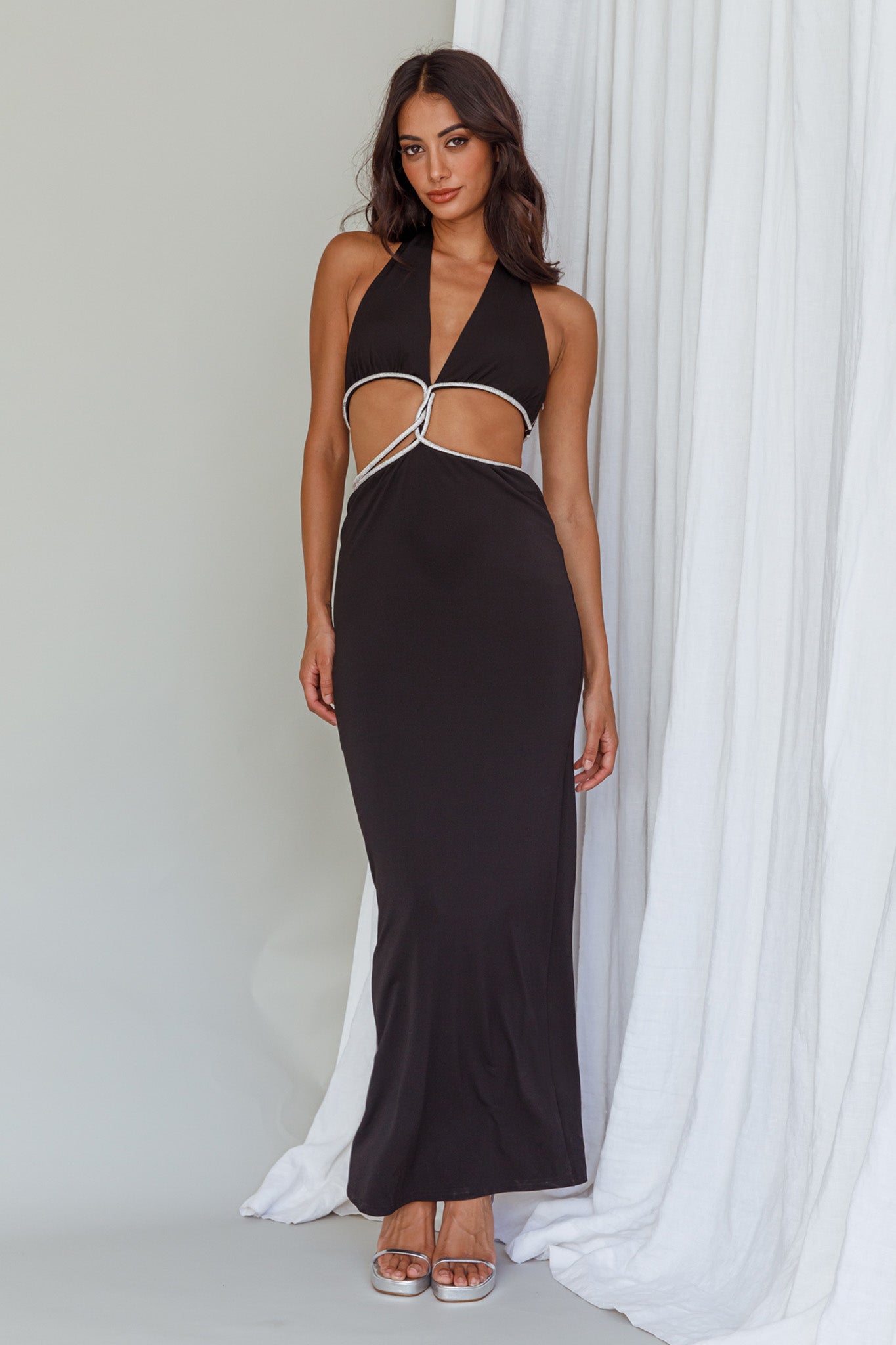 Starlight Stroll Cut-Out Diamante Dress Black by Selfie Leslie Australia