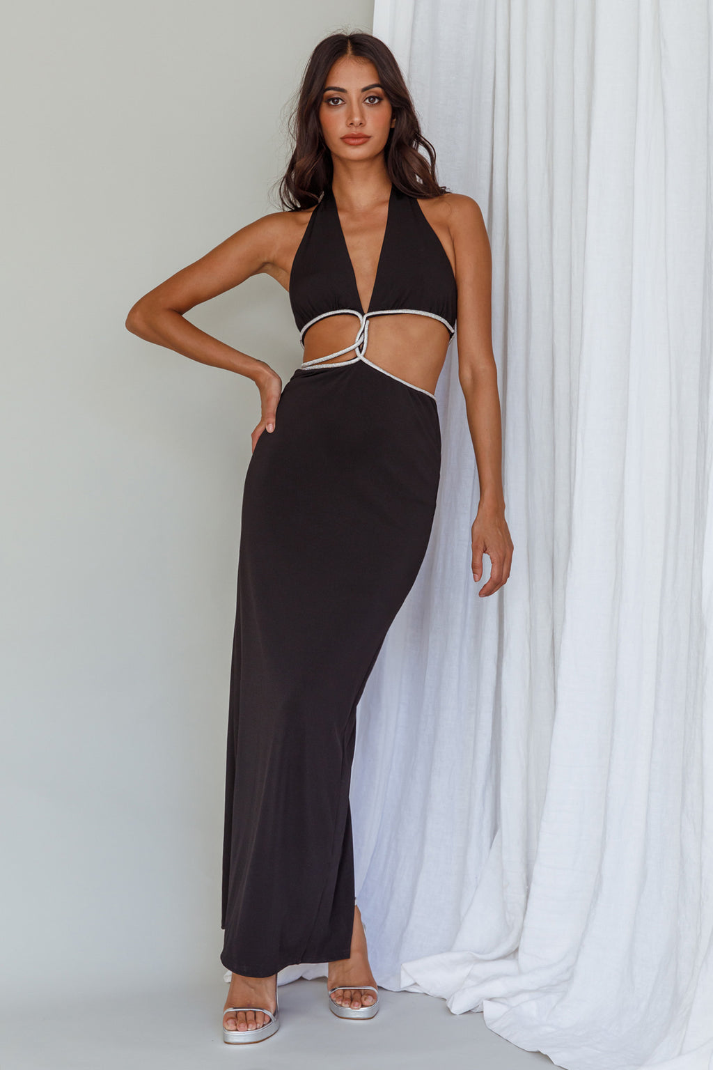 Starlight Stroll Cut-Out Diamante Dress Black by Selfie Leslie Australia