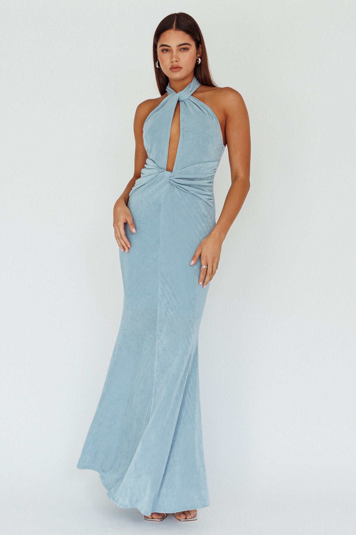Ileana Twist Bodice Maxi Dress Light Blue by Selfie Leslie Australia